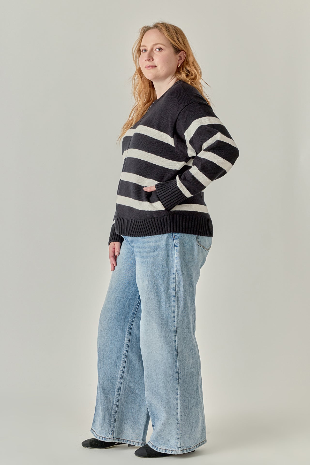 Zip Up Striped Sweater