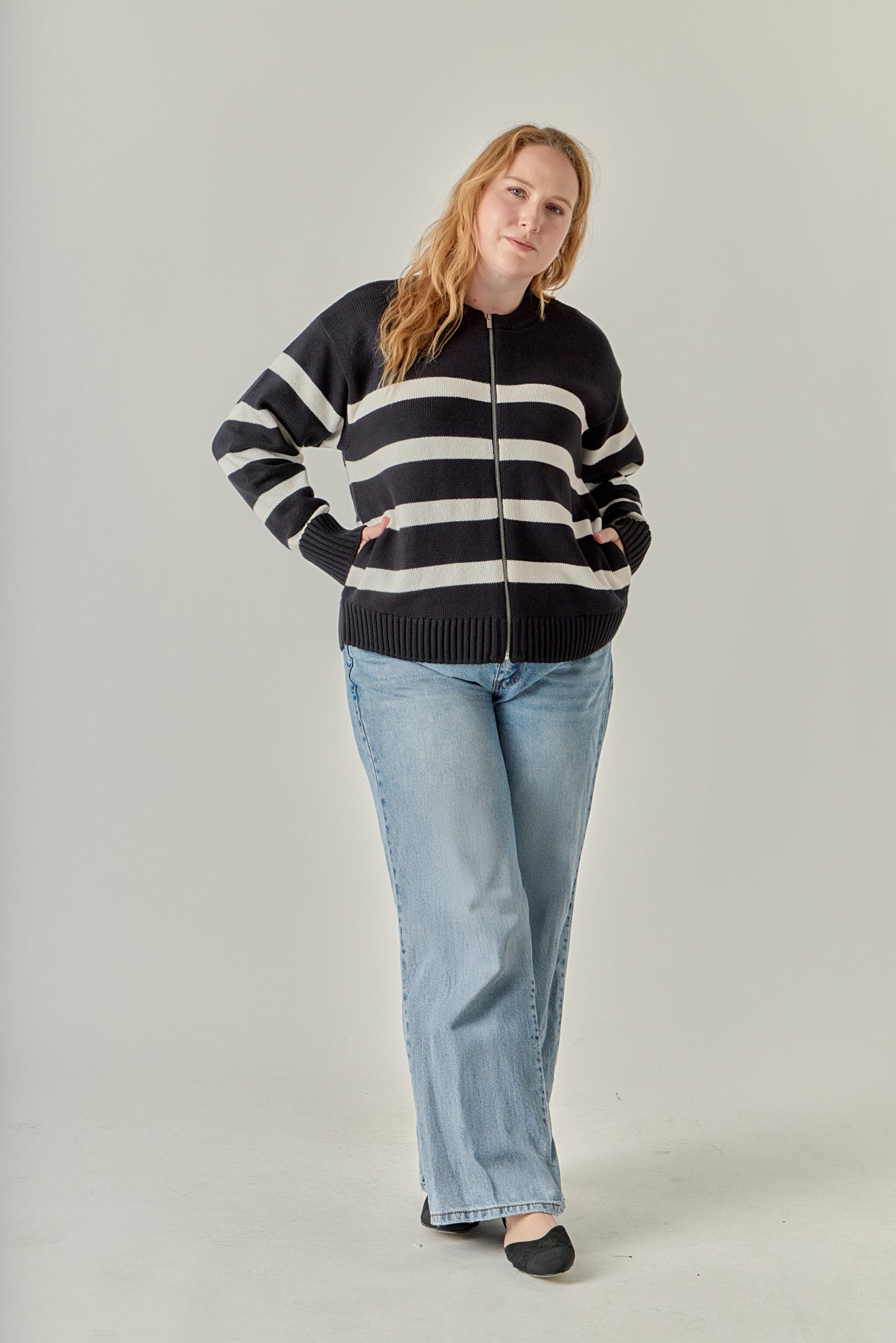 Zip Up Striped Sweater