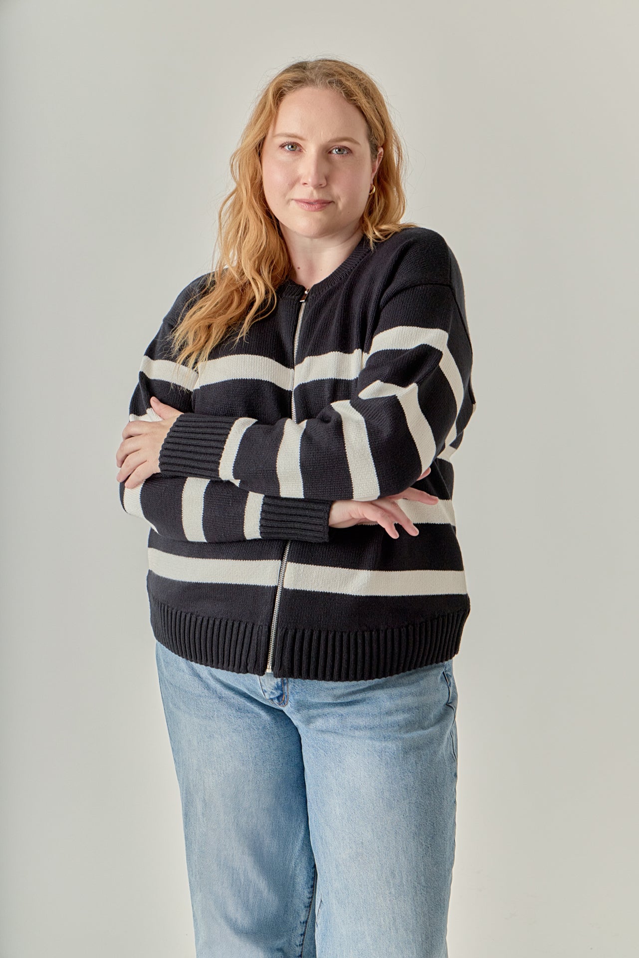 Zip Up Striped Sweater