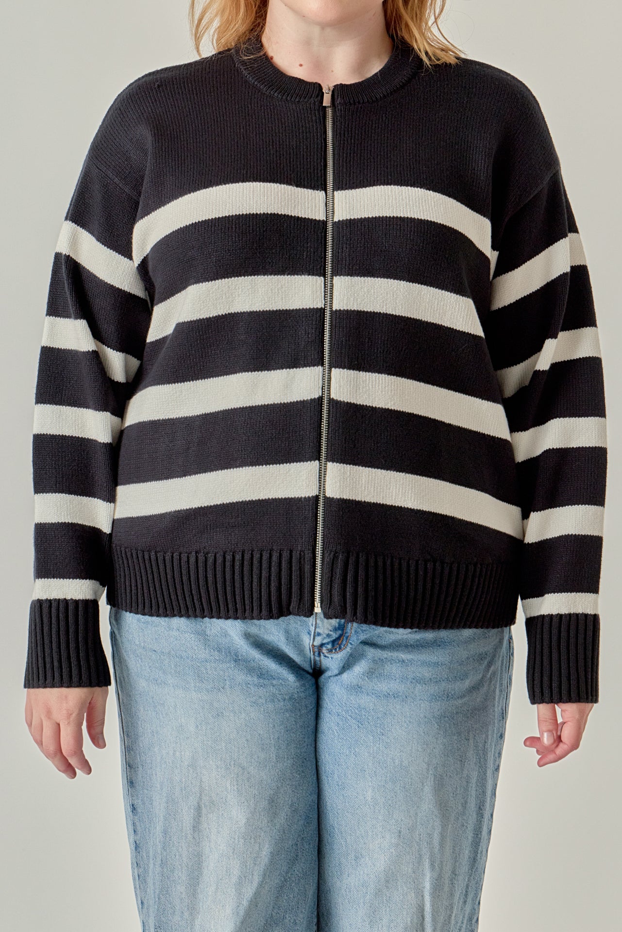 Zip Up Striped Sweater