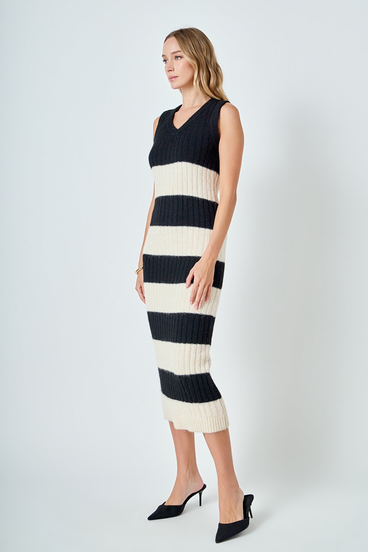 ENDLESS ROSE - Striped Knit Midi Dress - DRESSES available at Objectrare