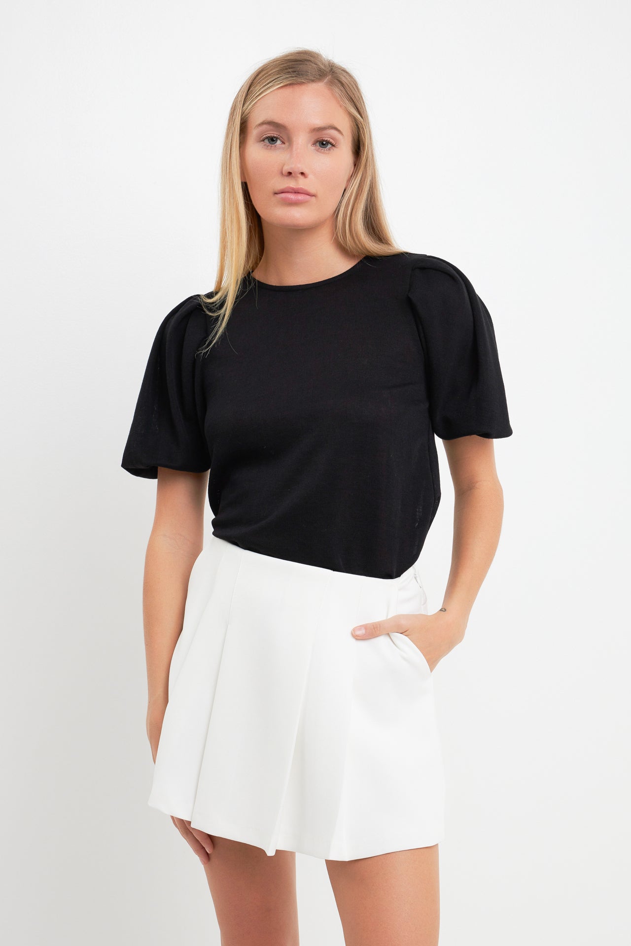 ENGLISH FACTORY - Pleated Shoulder Knit Top - TOPS available at Objectrare