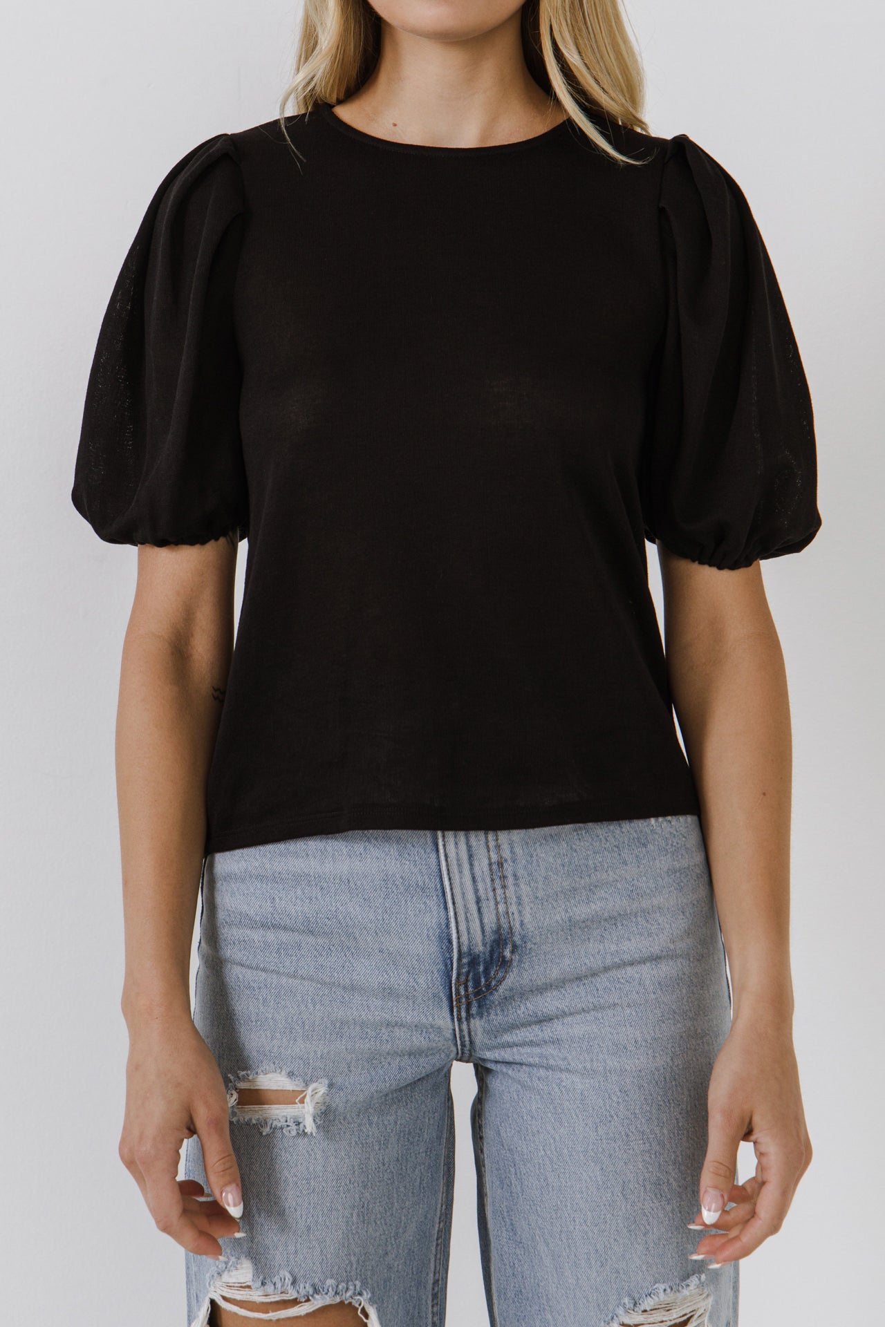 ENGLISH FACTORY - Puff Sleeve Knit Top - SHIRTS & BLOUSES available at Objectrare