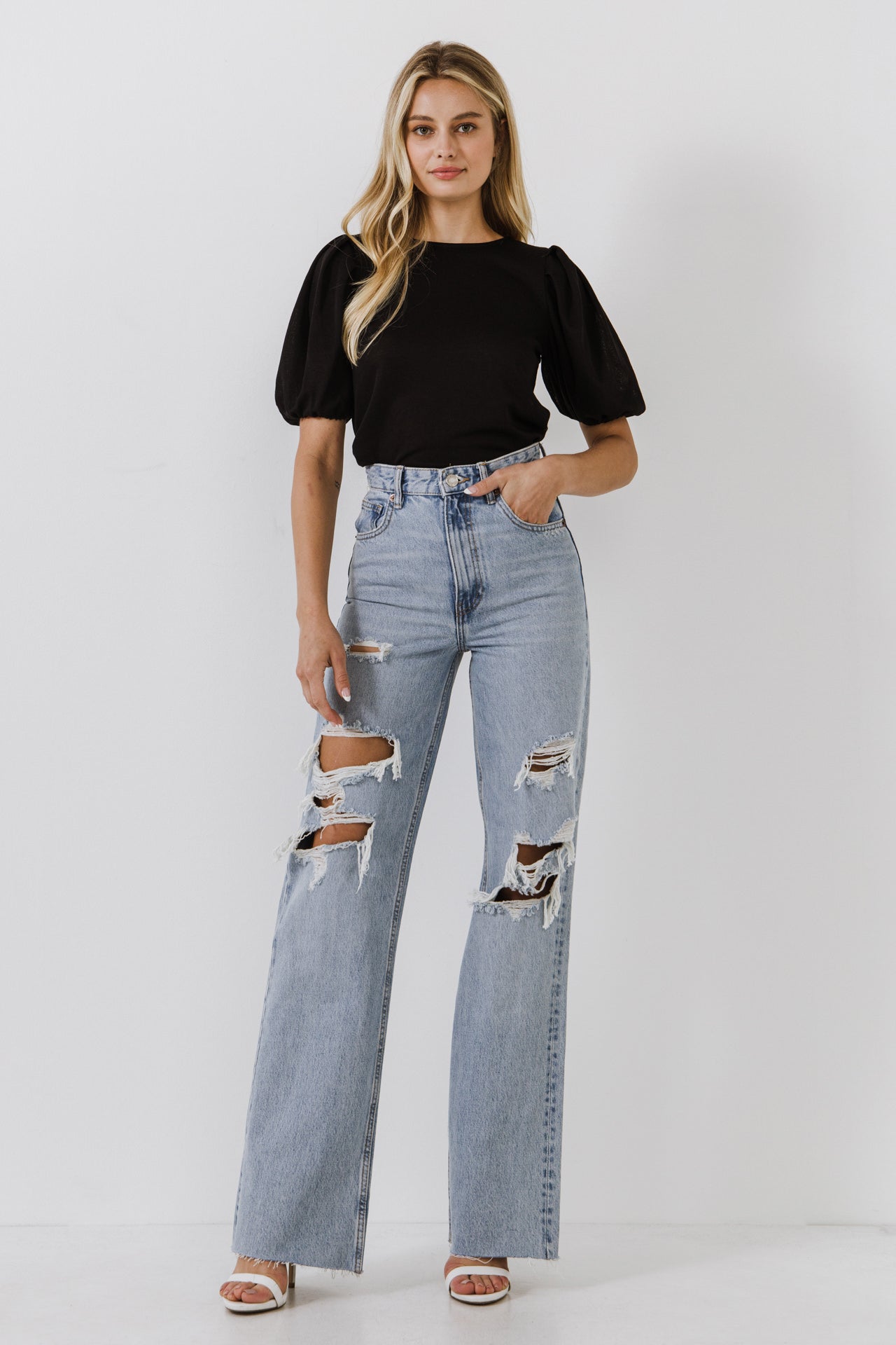 ENGLISH FACTORY - Puff Sleeve Knit Top - SHIRTS & BLOUSES available at Objectrare