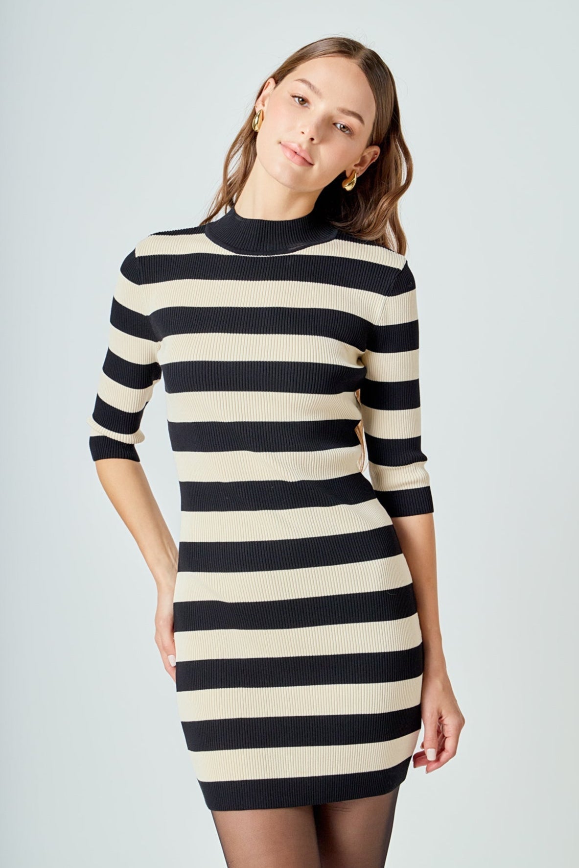 ENDLESS ROSE - Striped Knit Mini Dress - DRESSES available at Objectrare