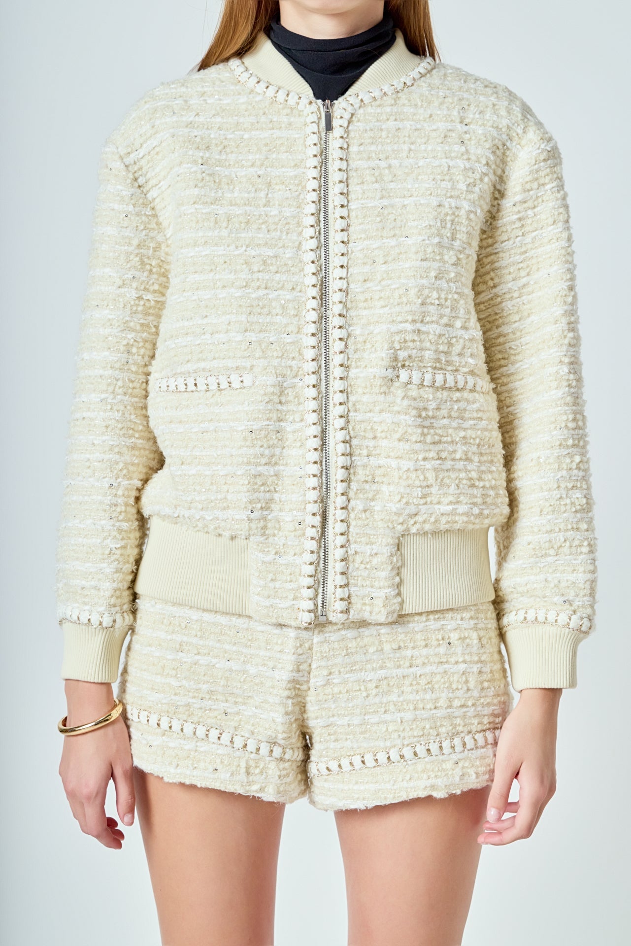 ENDLESS ROSE - Tweed Bomber Jacket - OUTERWEAR available at Objectrare