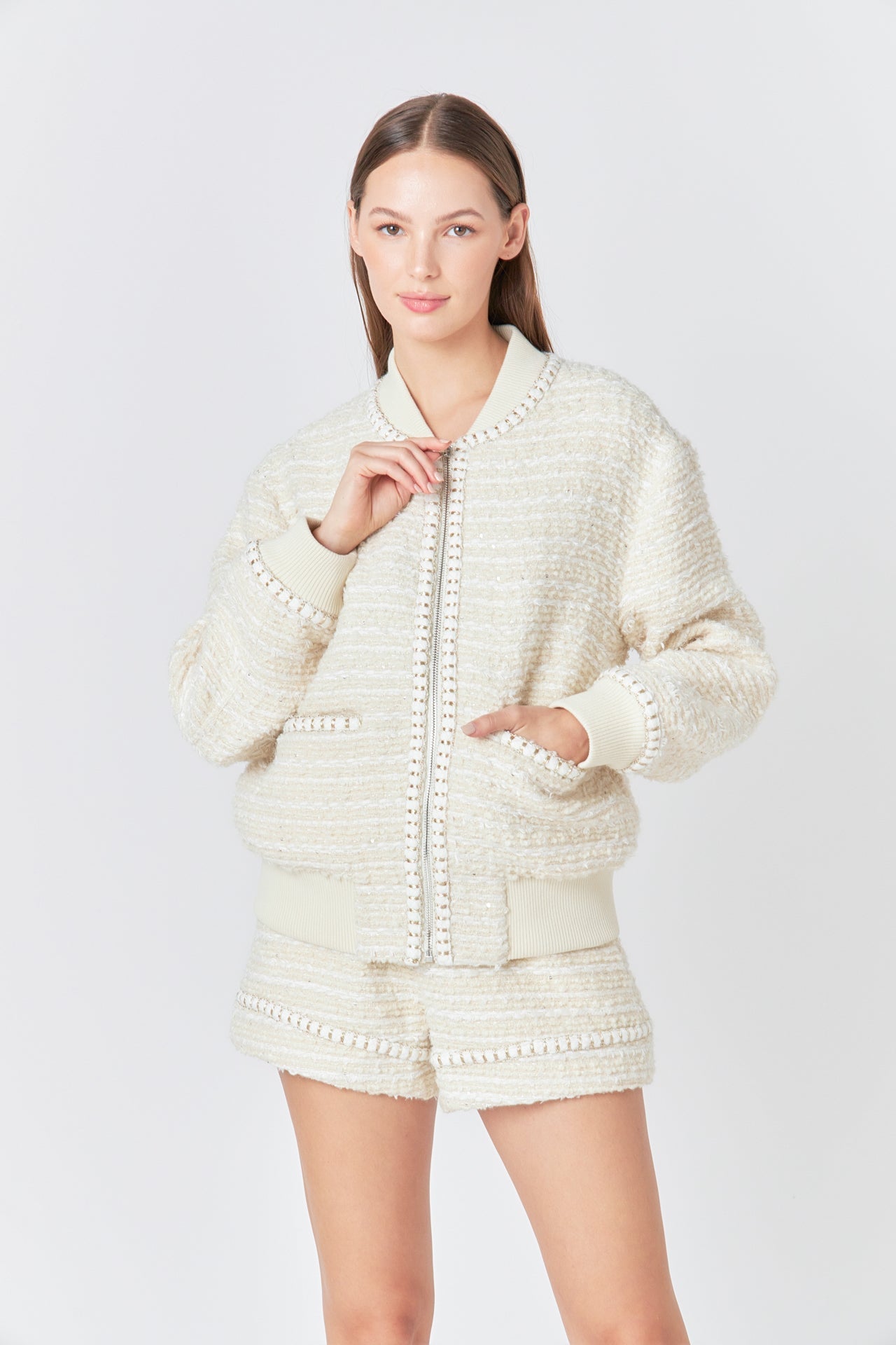 ENDLESS ROSE - Tweed Bomber Jacket - OUTERWEAR available at Objectrare