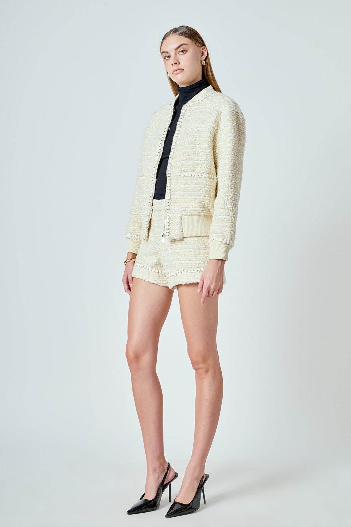 ENDLESS ROSE - Tweed High-Waisted Shorts - SHORTS available at Objectrare