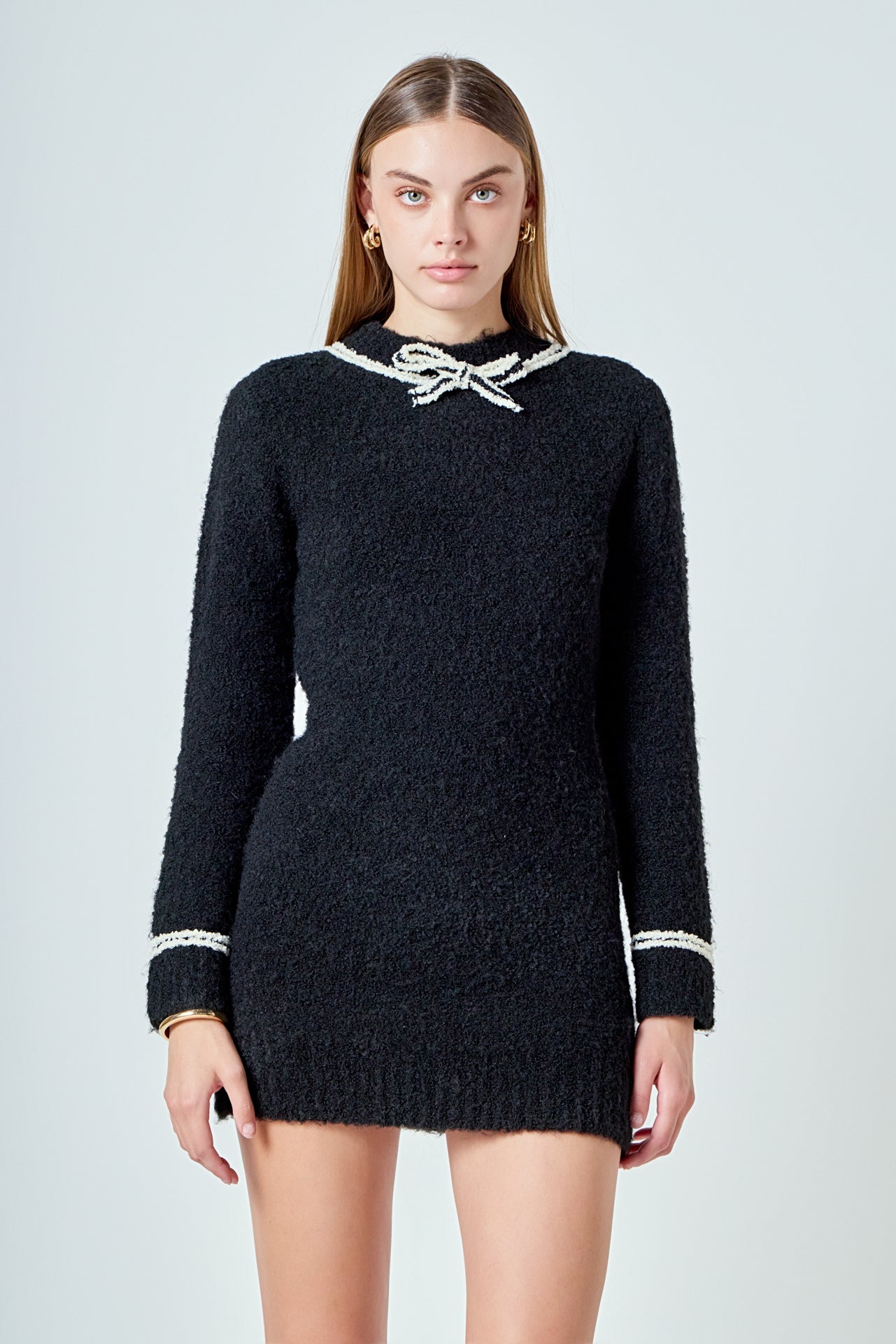ENDLESS ROSE - Bow Knit Mini Sweater Dress - DRESSES available at Objectrare