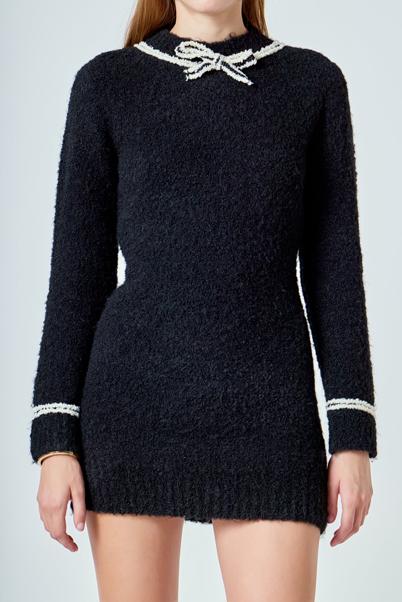 ENDLESS ROSE - Bow Knit Mini Sweater Dress - DRESSES available at Objectrare