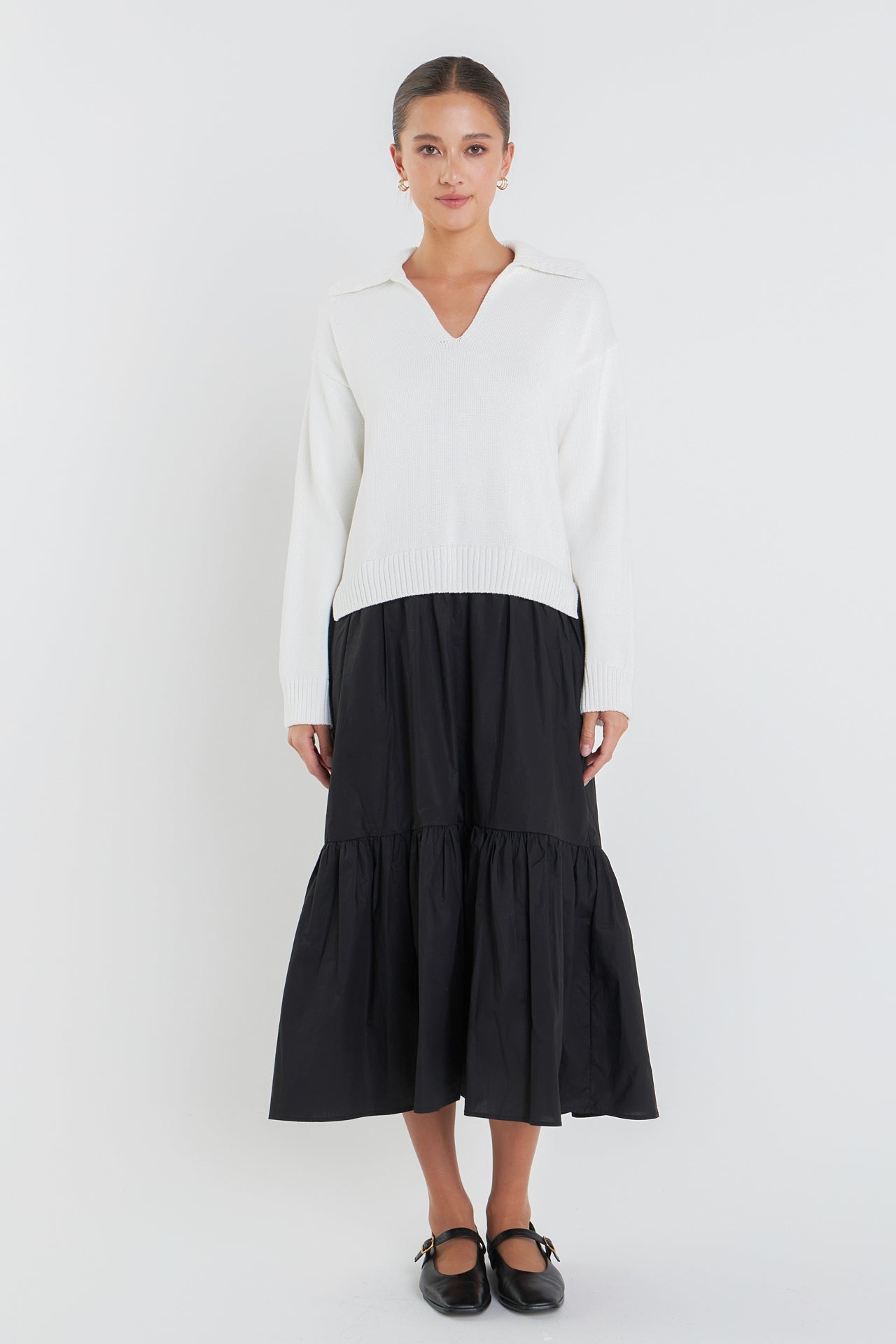 ENGLISH FACTORY - V Neck Mixed Media Midi Dress - DRESSES available at Objectrare