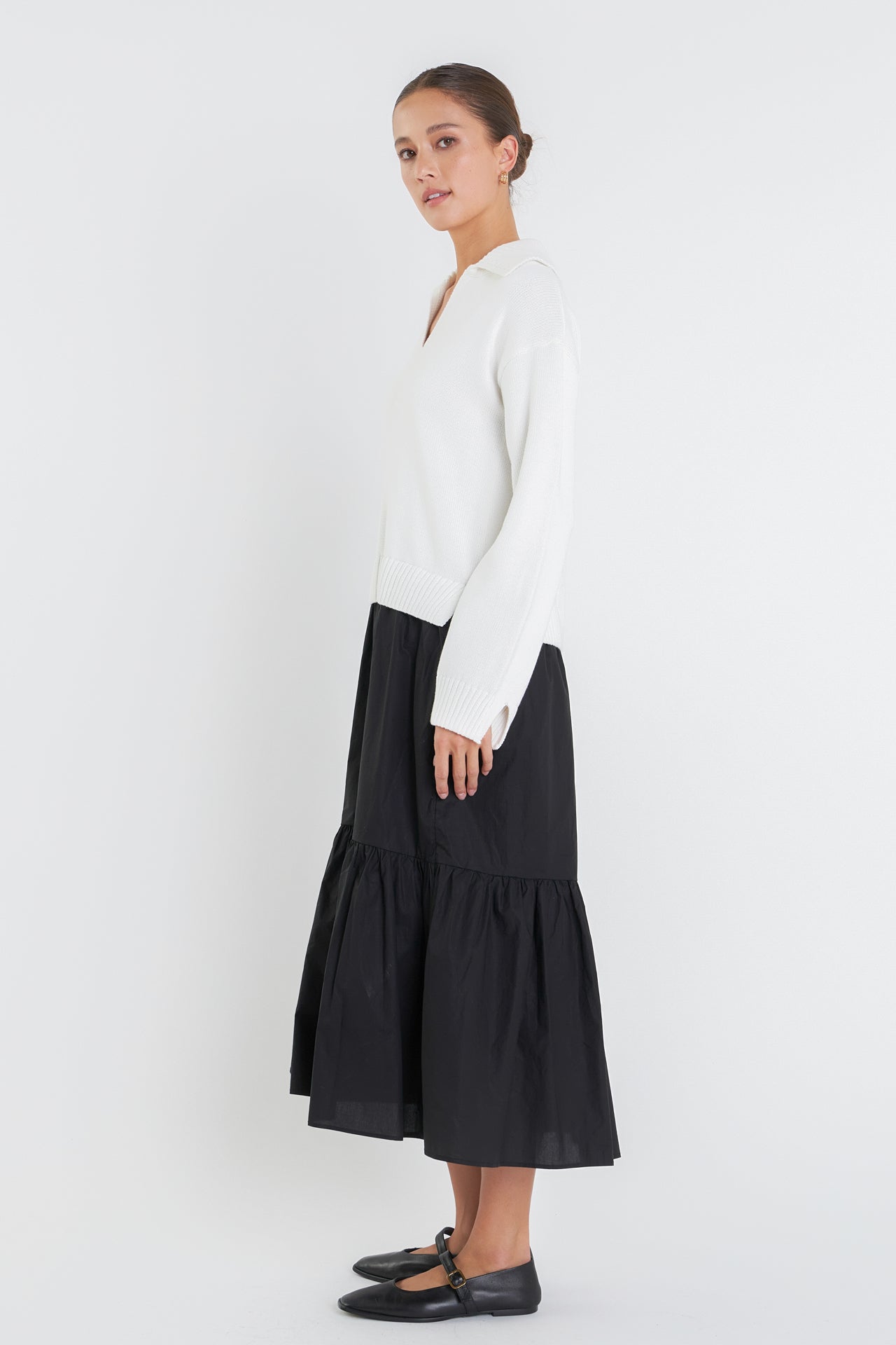 ENGLISH FACTORY - V Neck Mixed Media Midi Dress - DRESSES available at Objectrare