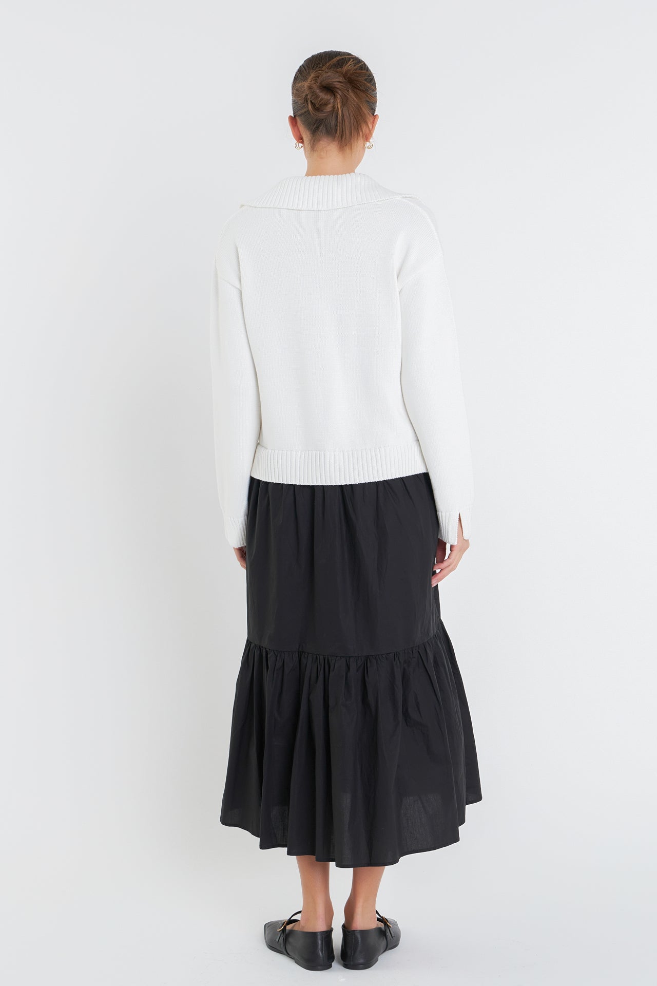 ENGLISH FACTORY - V Neck Mixed Media Midi Dress - DRESSES available at Objectrare