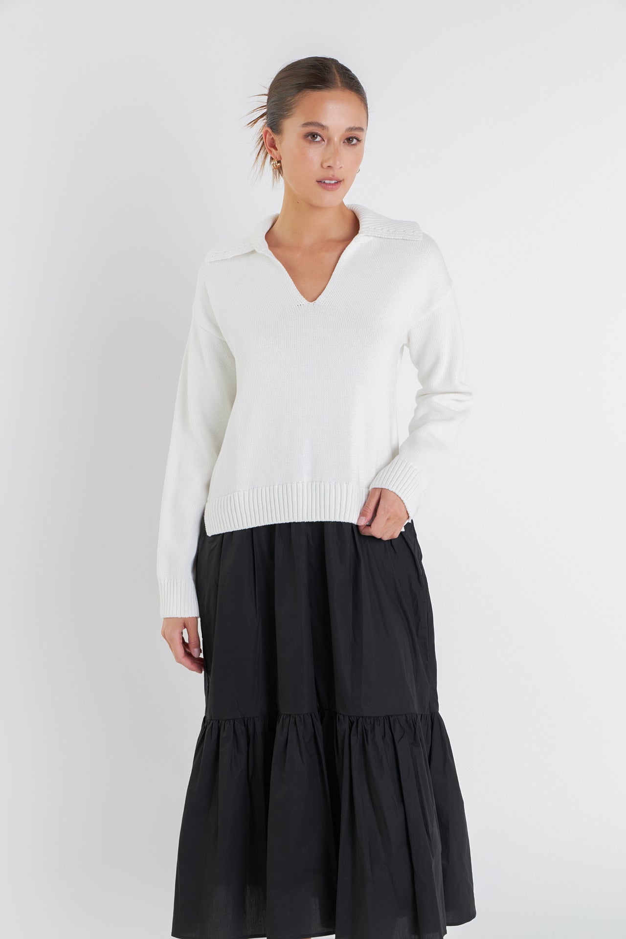 ENGLISH FACTORY - V Neck Mixed Media Midi Dress - DRESSES available at Objectrare