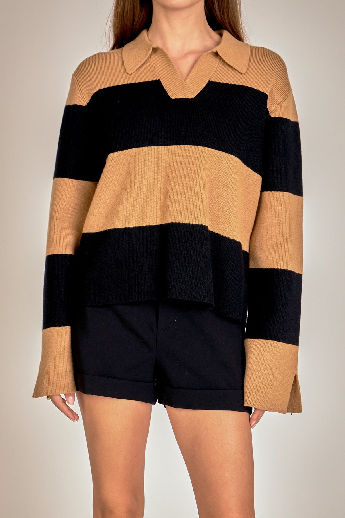 ENGLISH FACTORY - Striped Collared Knit Sweater - SWEATERS & KNITS available at Objectrare