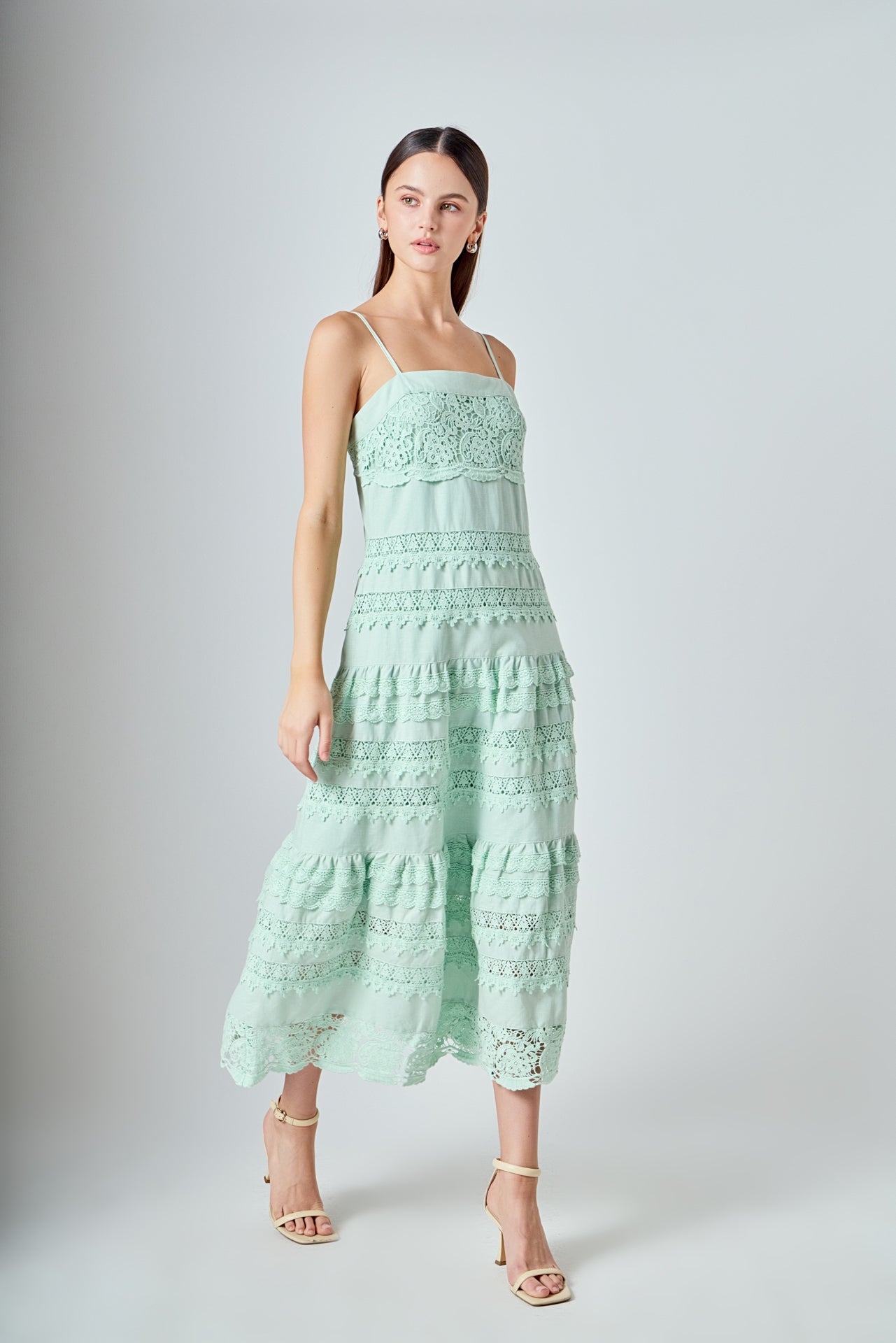 knee length dresses for ladies Linen Lace Midi Dress