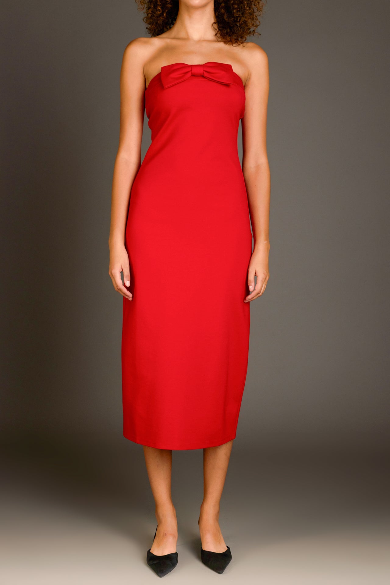 ENDLESS ROSE - Strapless Bow Midi Dress - DRESSES available at Objectrare