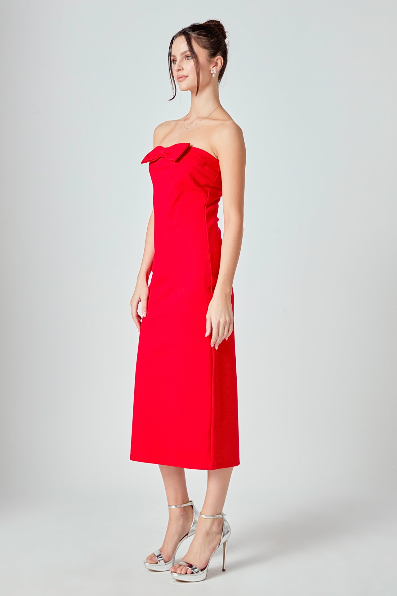 ENDLESS ROSE - Strapless Bow Midi Dress - DRESSES available at Objectrare