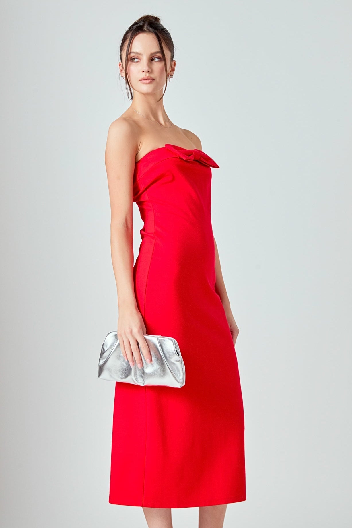 ENDLESS ROSE - Strapless Bow Midi Dress - DRESSES available at Objectrare