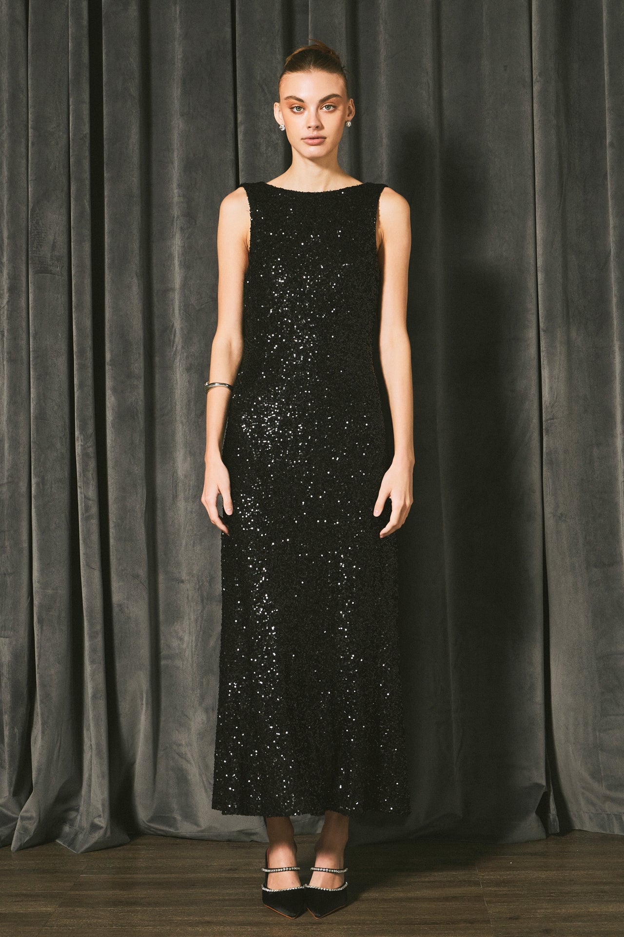 ENDLESS ROSE - Open Back Sleeveless Sequins Maxi Dress - DRESSES available at Objectrare