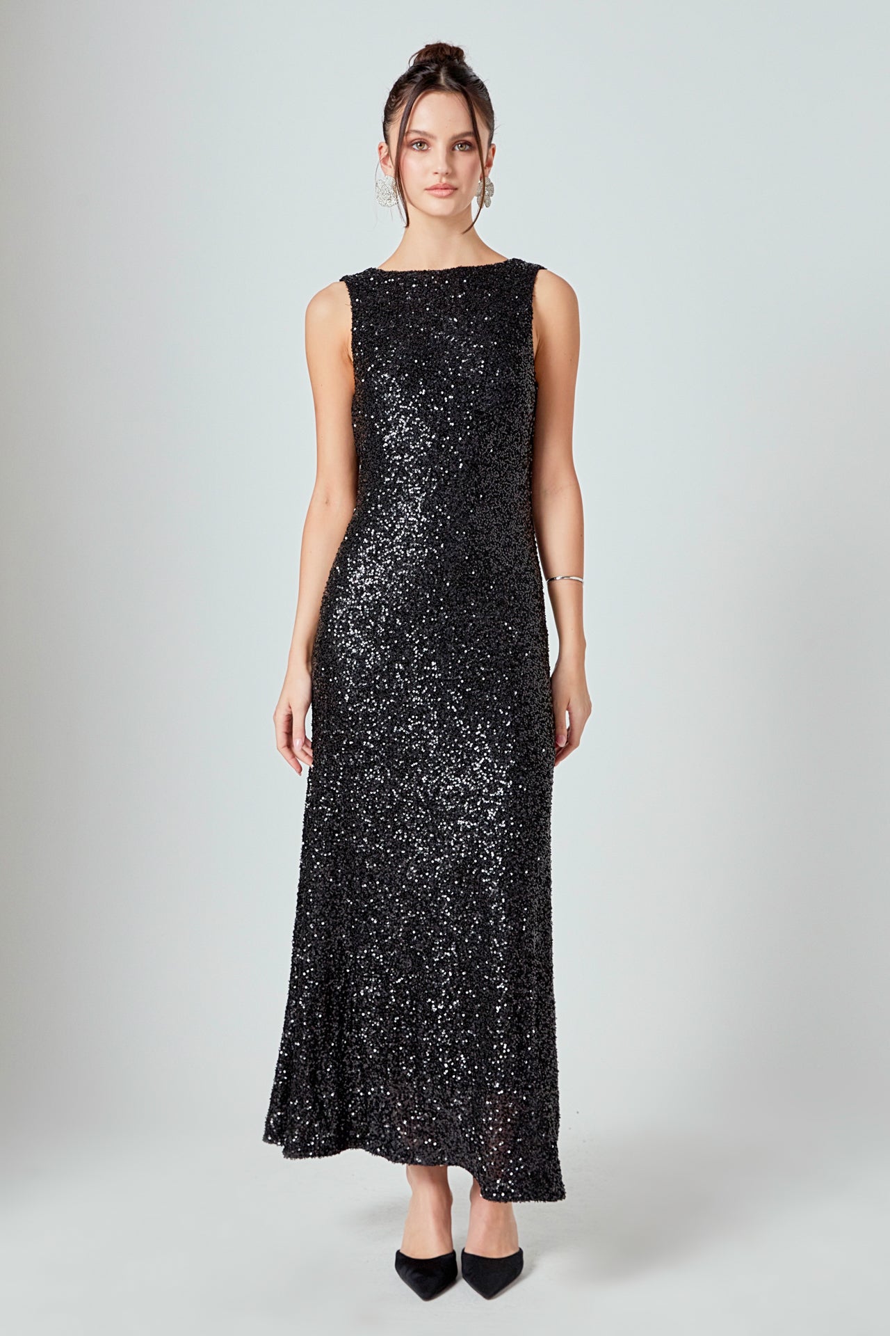 ENDLESS ROSE - Open Back Sleeveless Sequins Maxi Dress - DRESSES available at Objectrare
