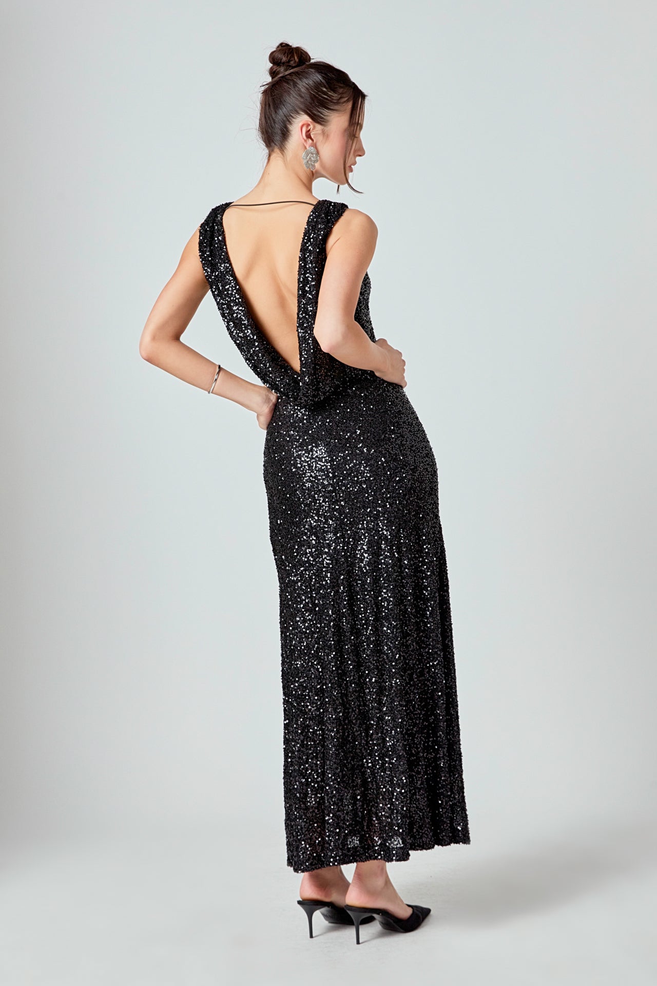 ENDLESS ROSE - Open Back Sleeveless Sequins Maxi Dress - DRESSES available at Objectrare
