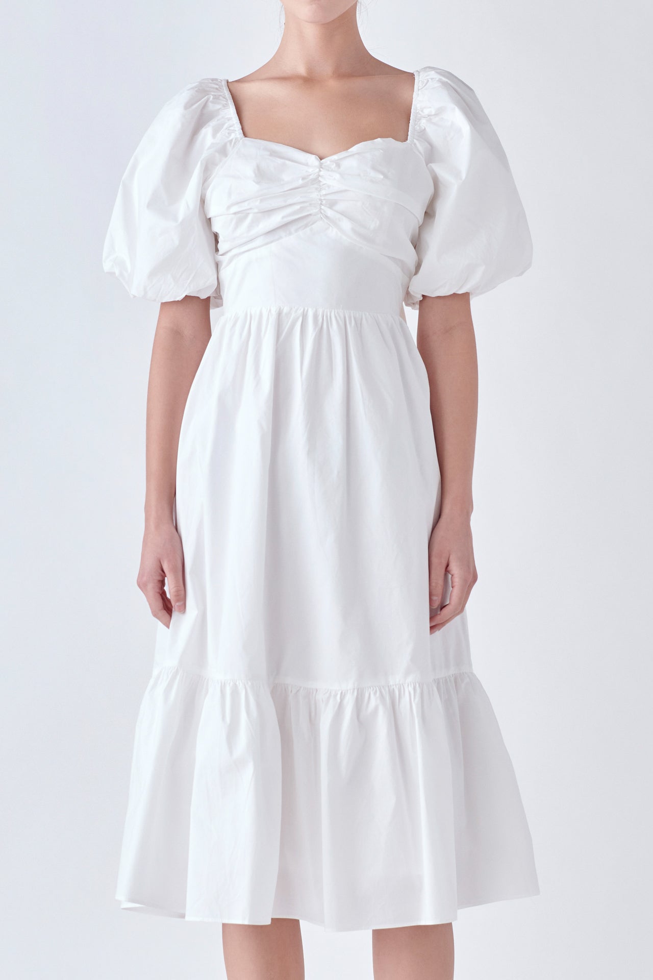 ENGLISH FACTORY - Puff Sleeve Back Bow Midi Dress - DRESSES available at Objectrare