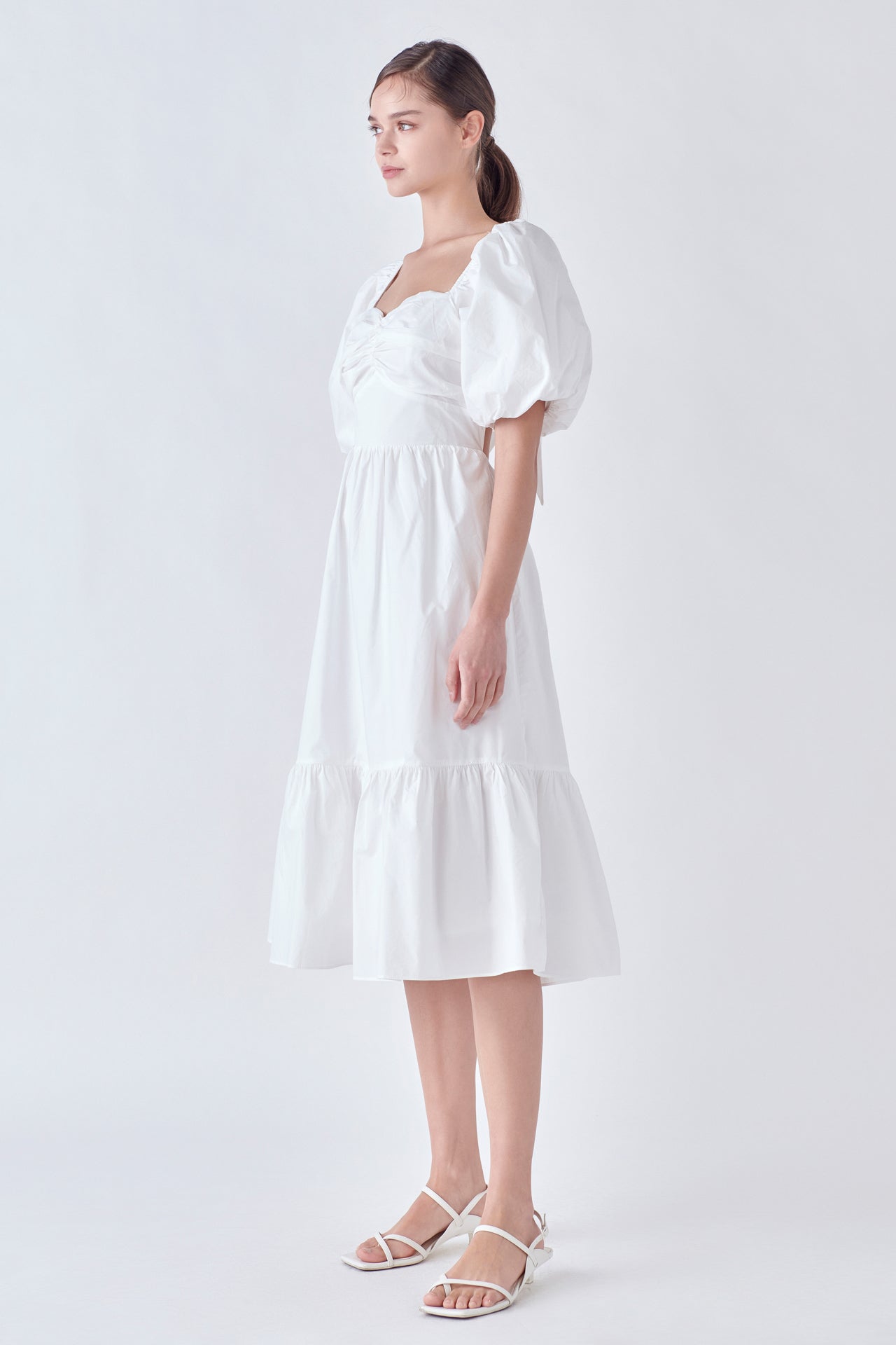 ENGLISH FACTORY - Puff Sleeve Back Bow Midi Dress - DRESSES available at Objectrare
