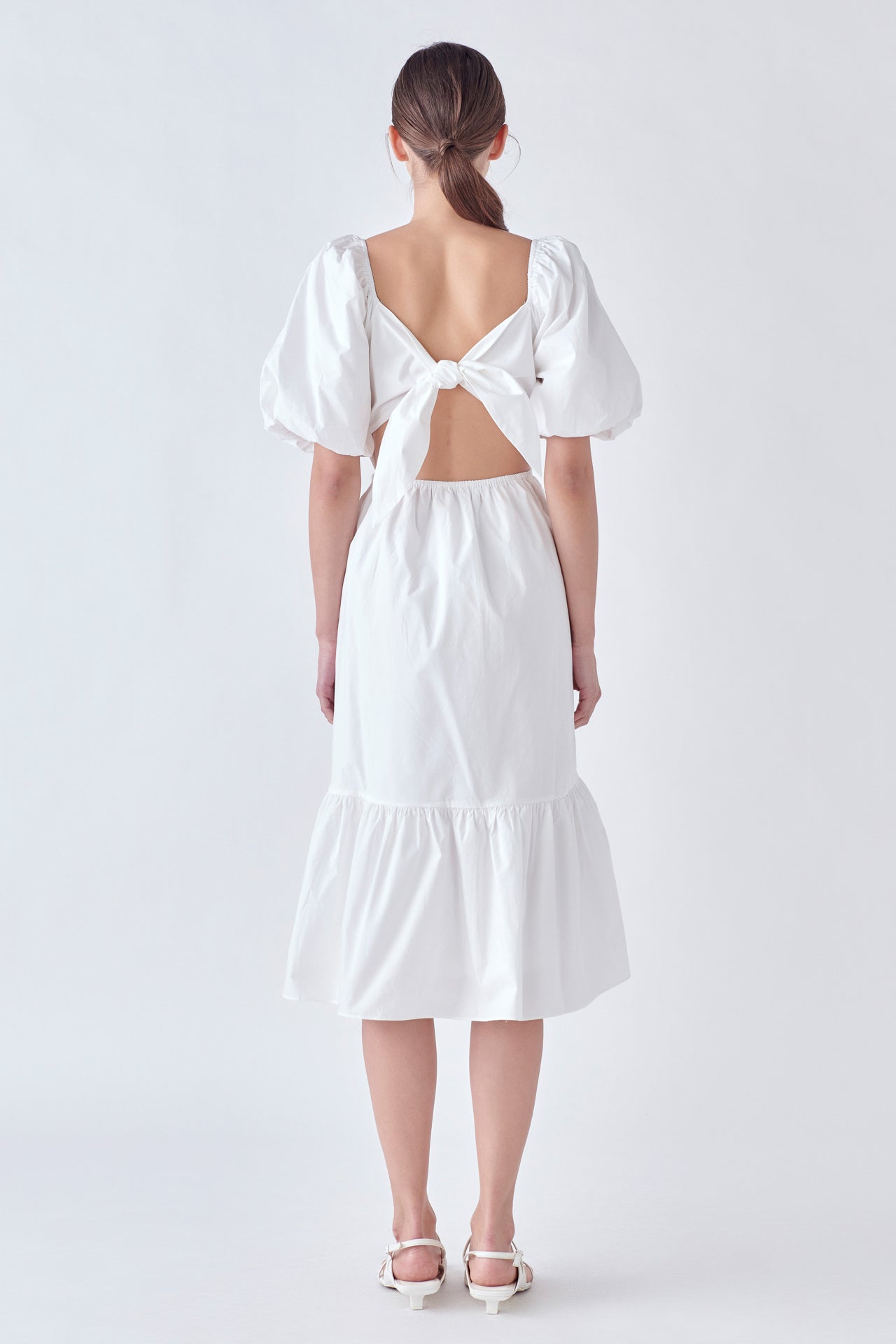 ENGLISH FACTORY - Puff Sleeve Back Bow Midi Dress - DRESSES available at Objectrare