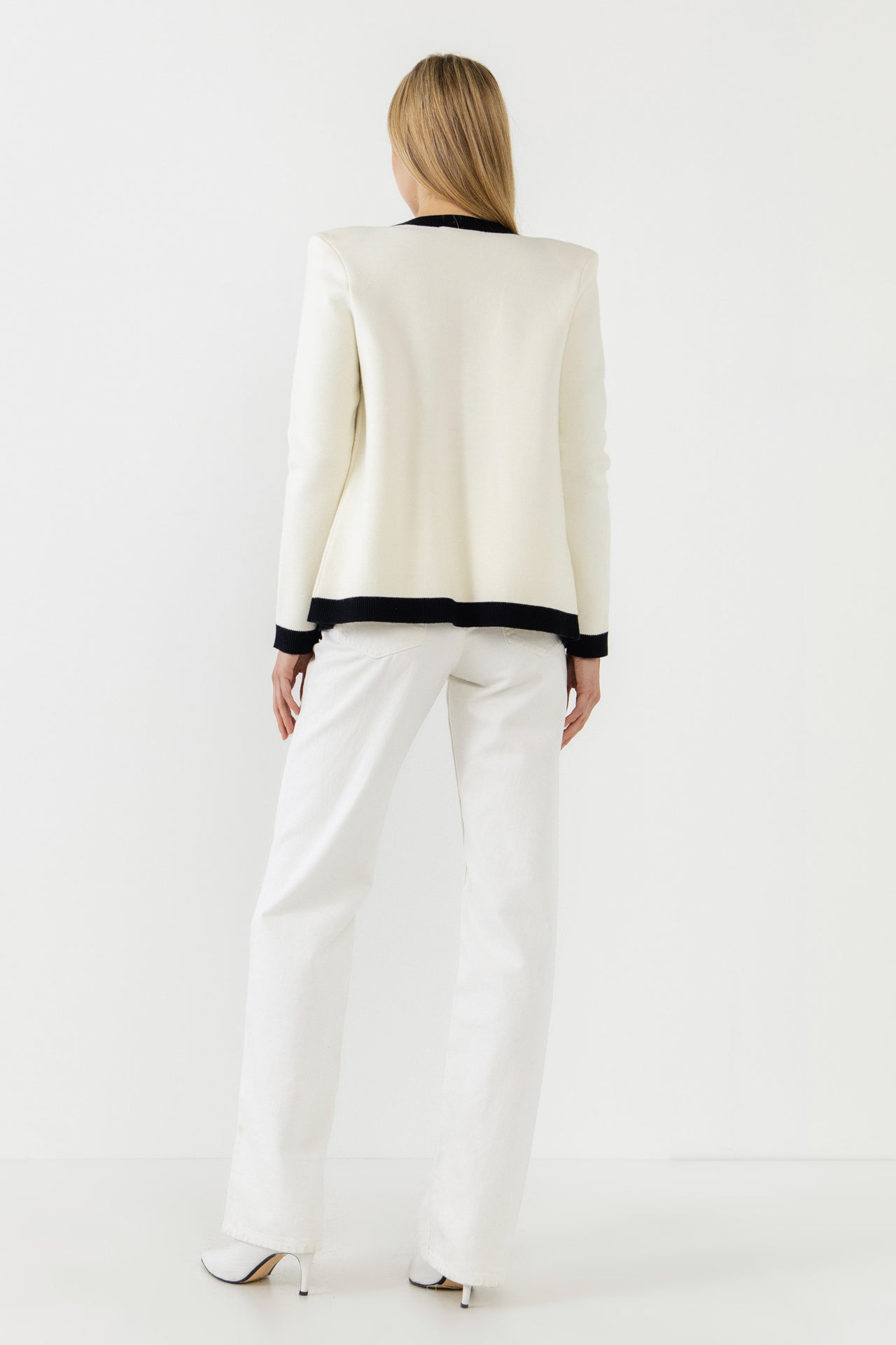 Knit Contrast Rib Cardigan with Gold Buttons