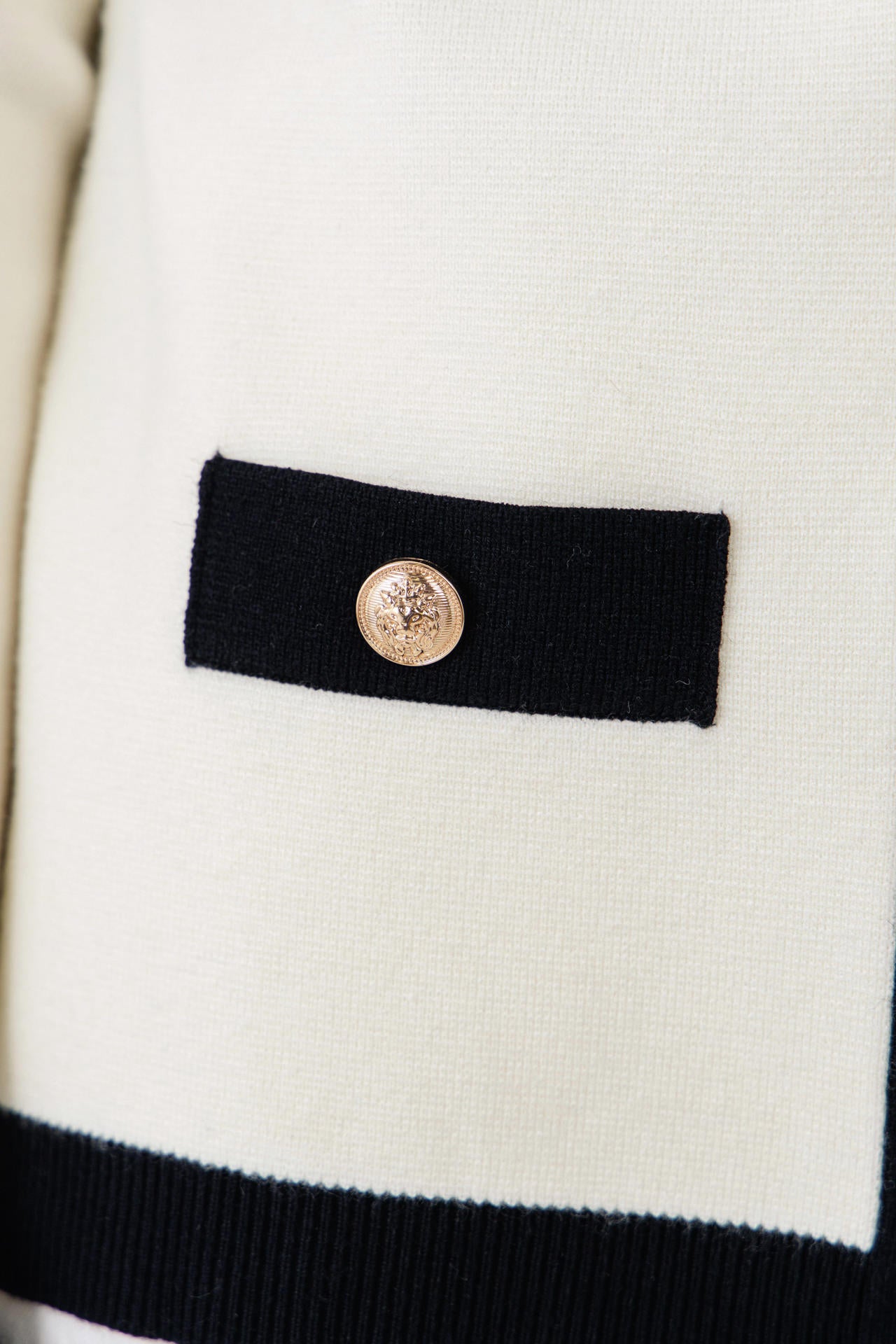 Knit Contrast Rib Cardigan with Gold Buttons