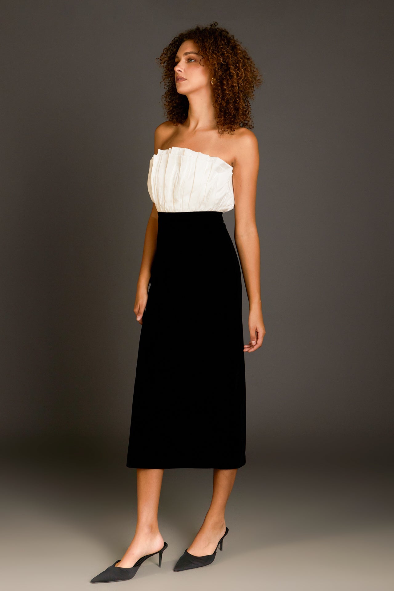 ENDLESS ROSE - Mix Media Velvet Strapless Midi Dress - DRESSES available at Objectrare