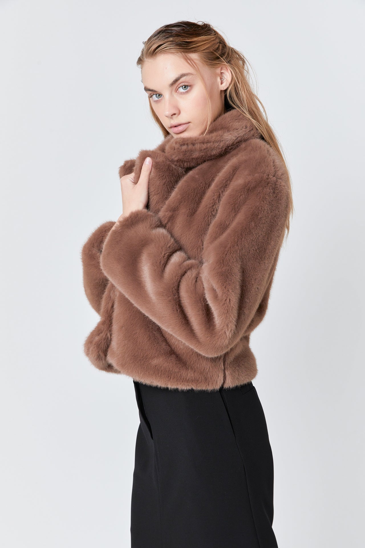 ENDLESS ROSE - Faux Fur Buttoned Jacket - OUTERWEAR available at Objectrare