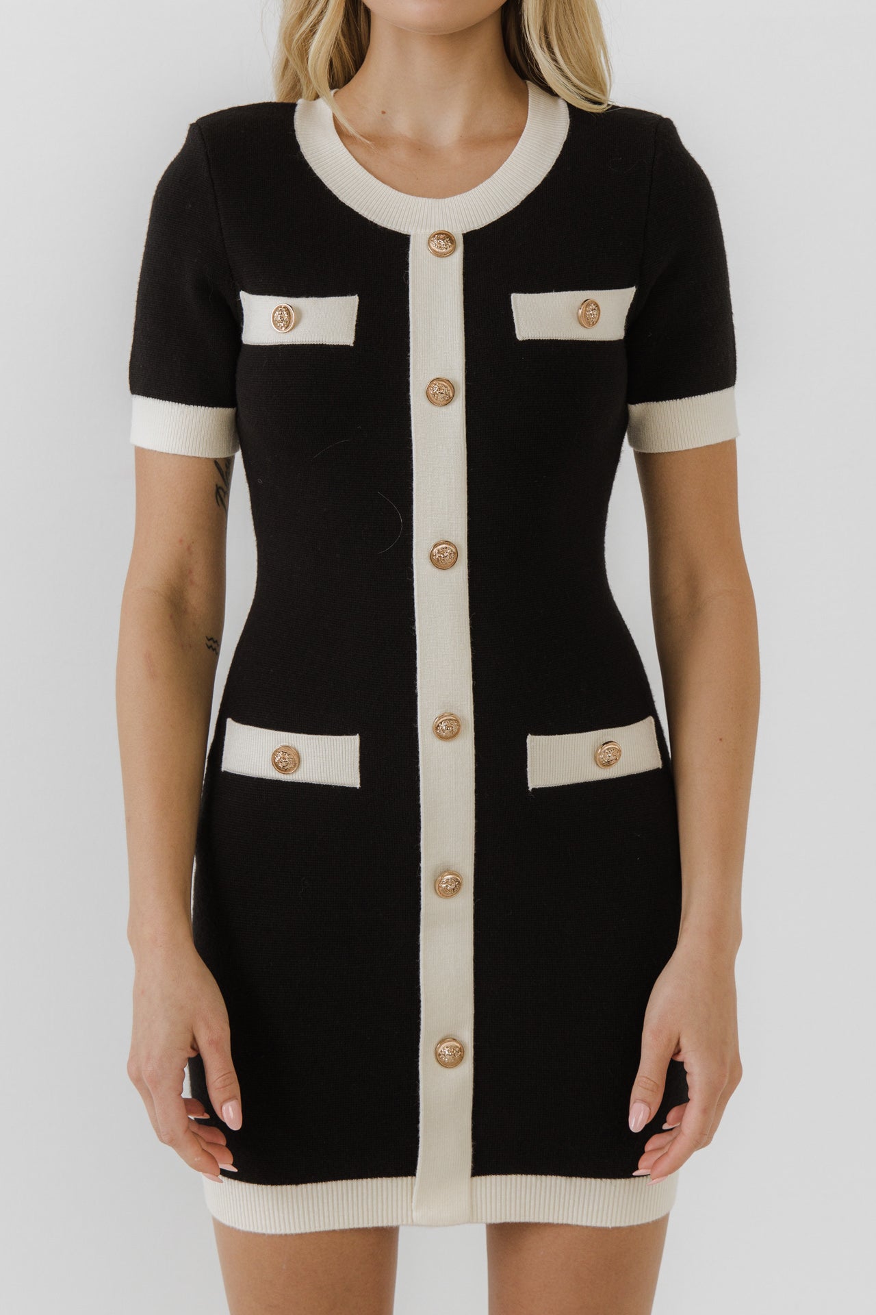 ENDLESS ROSE - Short Knit Dress with Contrast Ribbing - DRESSES available at Objectrare