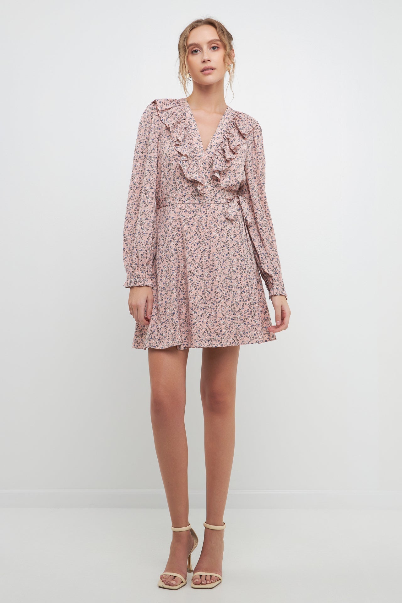 FREE THE ROSES - Wrapped Mini Dress with Ruffled Neckline - DRESSES available at Objectrare