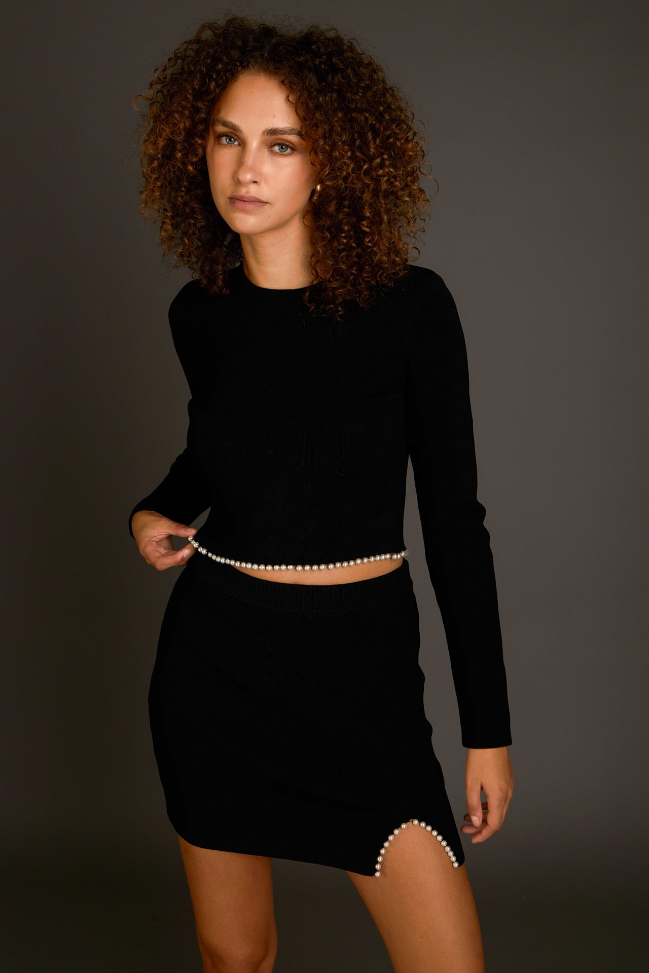 ENDLESS ROSE - Pearl Accented Cutout Mini Skirt - SKIRTS available at Objectrare