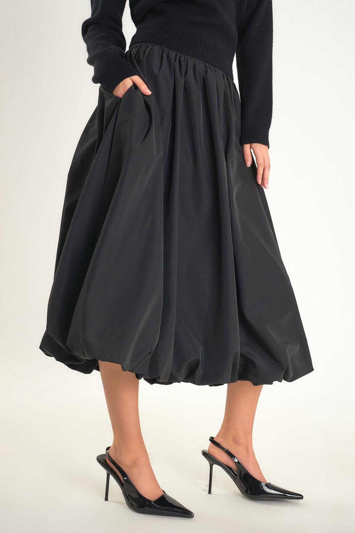 ENDLESS ROSE - Belted Blouson Midi Skirt - SKIRTS available at Objectrare