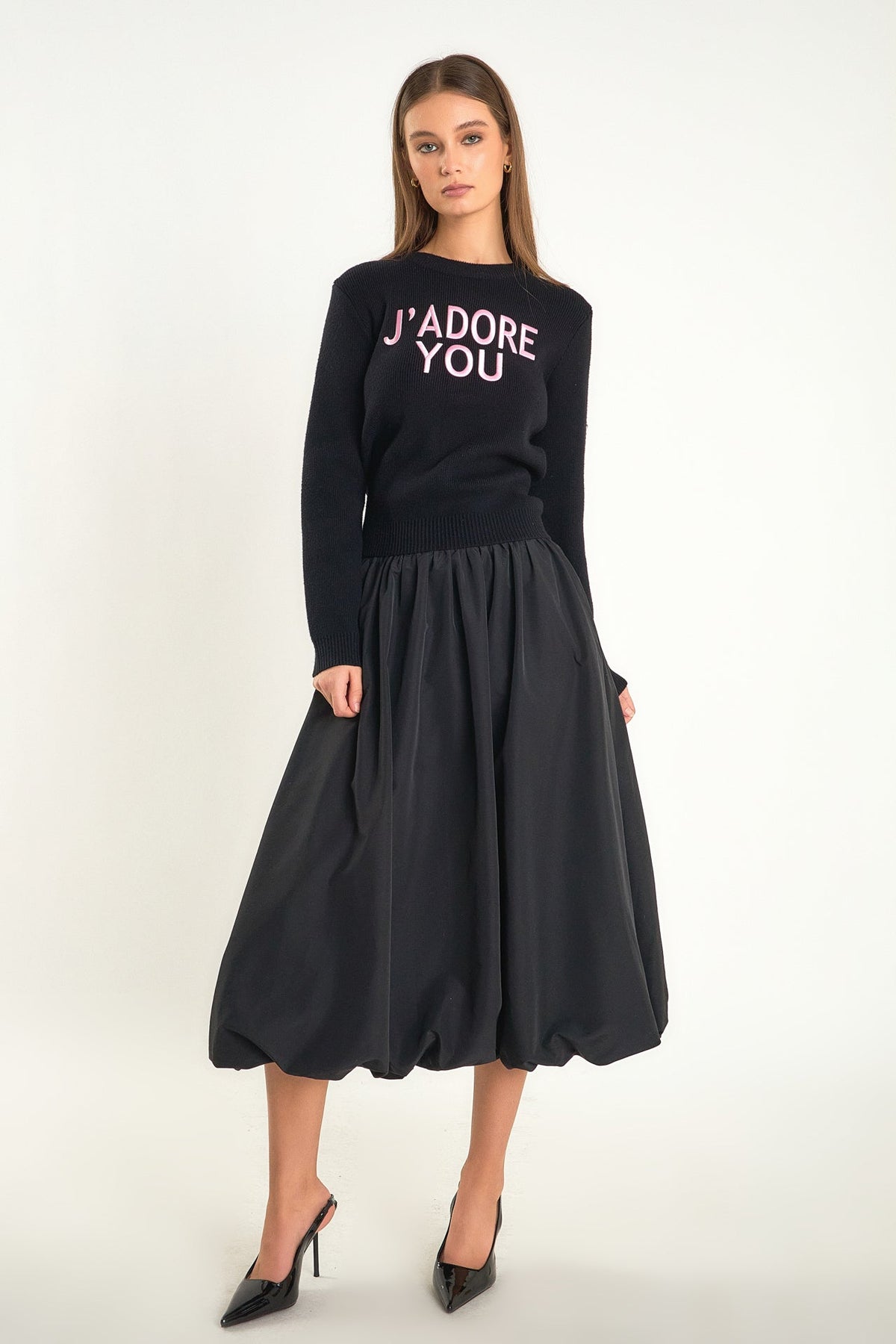 ENDLESS ROSE - Belted Blouson Midi Skirt - SKIRTS available at Objectrare