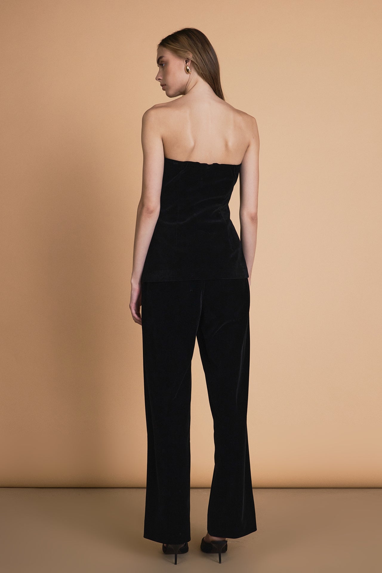 ENDLESS ROSE - Velvet Strapless Buttoned Long Top - TOPS available at Objectrare