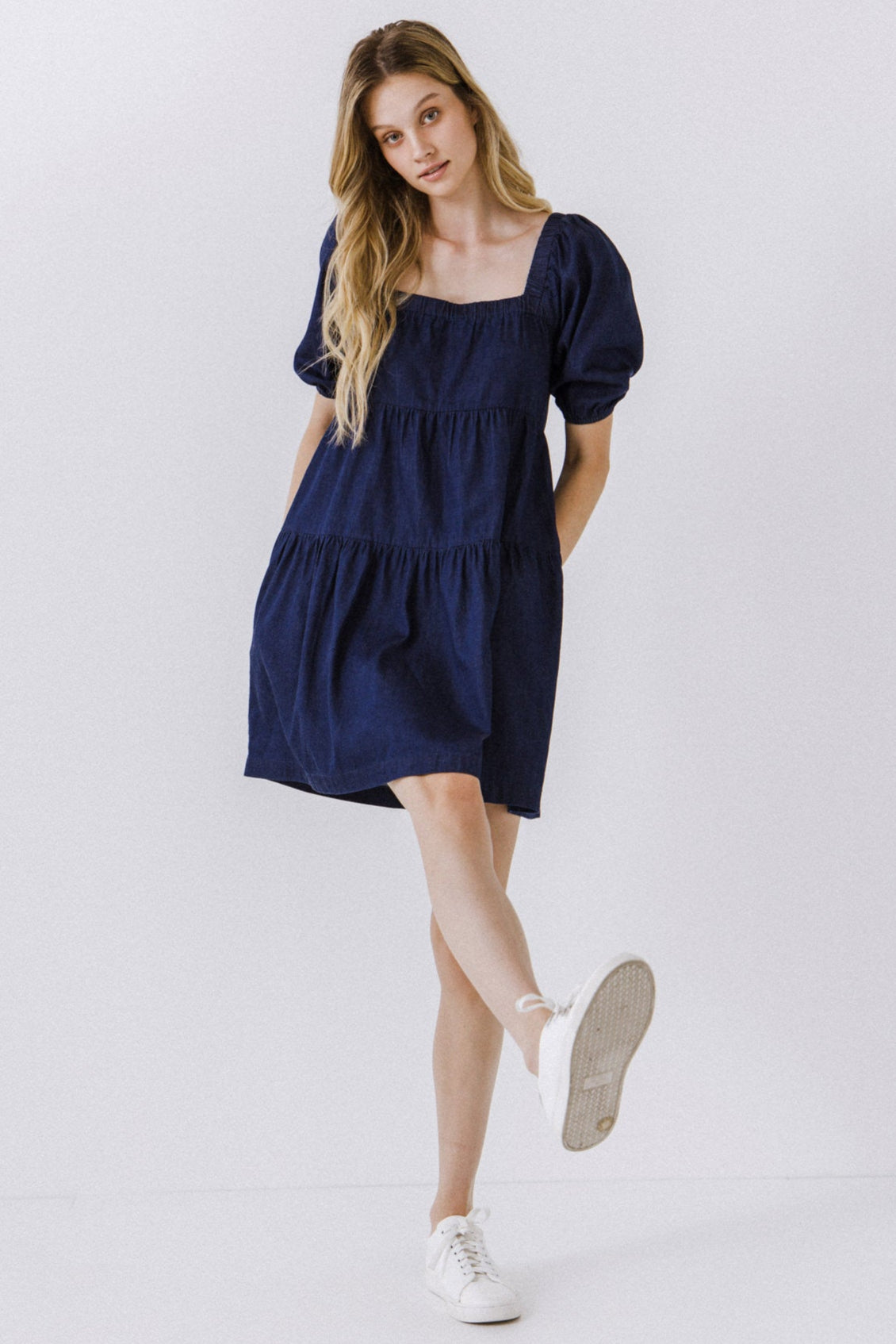 AFTER MARKET - Puff Sleeve Baby Doll Chambray Dress - DRESSES available at Objectrare