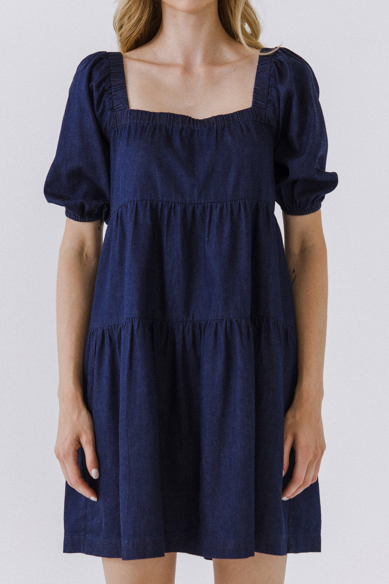 AFTER MARKET - Puff Sleeve Baby Doll Chambray Dress - DRESSES available at Objectrare