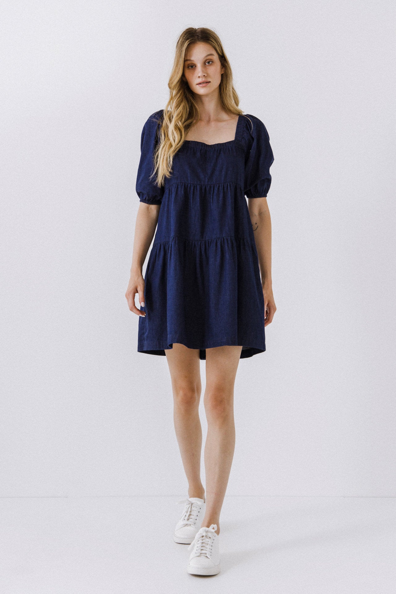 AFTER MARKET - Puff Sleeve Baby Doll Chambray Dress - DRESSES available at Objectrare