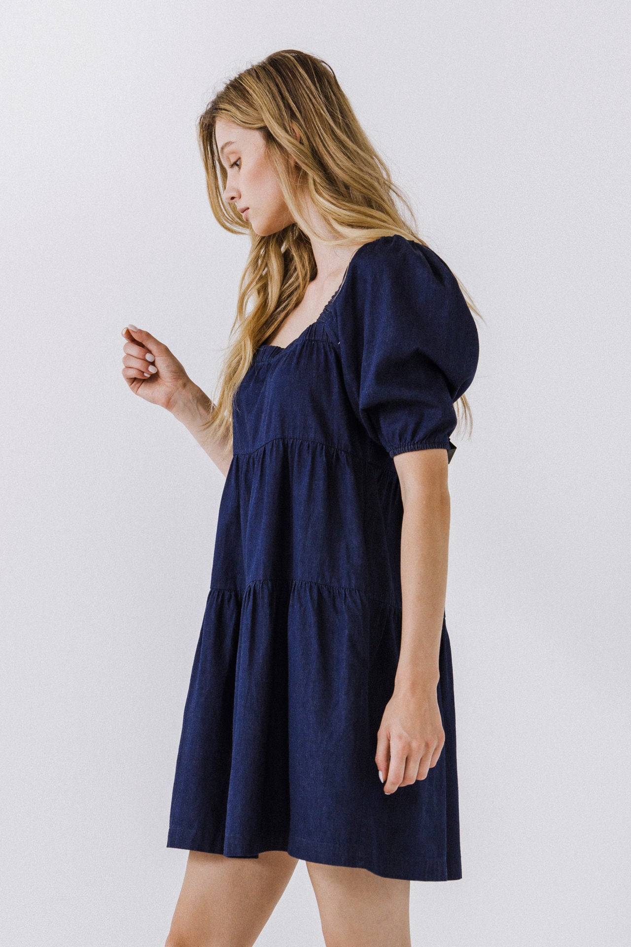 AFTER MARKET - Puff Sleeve Baby Doll Chambray Dress - DRESSES available at Objectrare