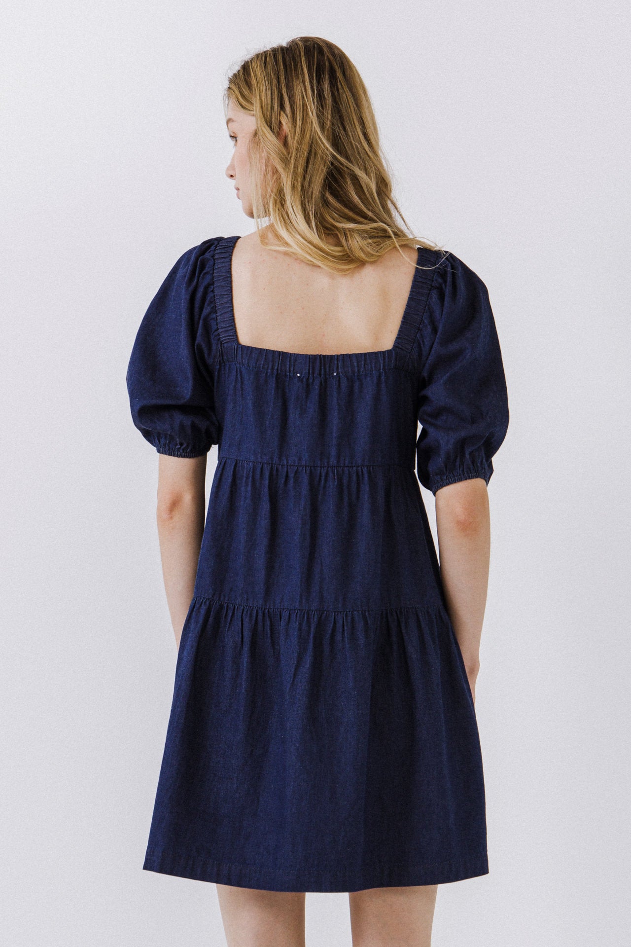 AFTER MARKET - Puff Sleeve Baby Doll Chambray Dress - DRESSES available at Objectrare