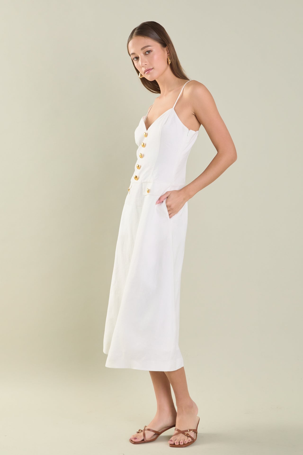 ENDLESS ROSE - Linen Buttoned Midi Dress - DRESSES available at Objectrare