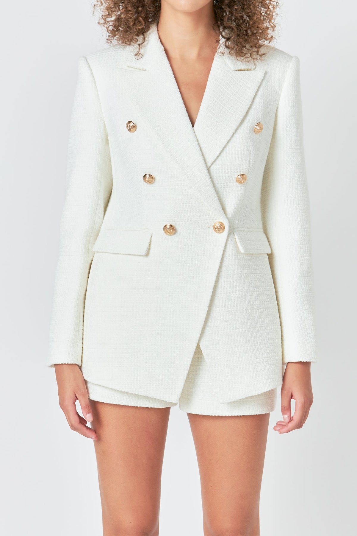 ENDLESS ROSE - Gold Buttoned Tweed Blazer - JACKETS available at Objectrare