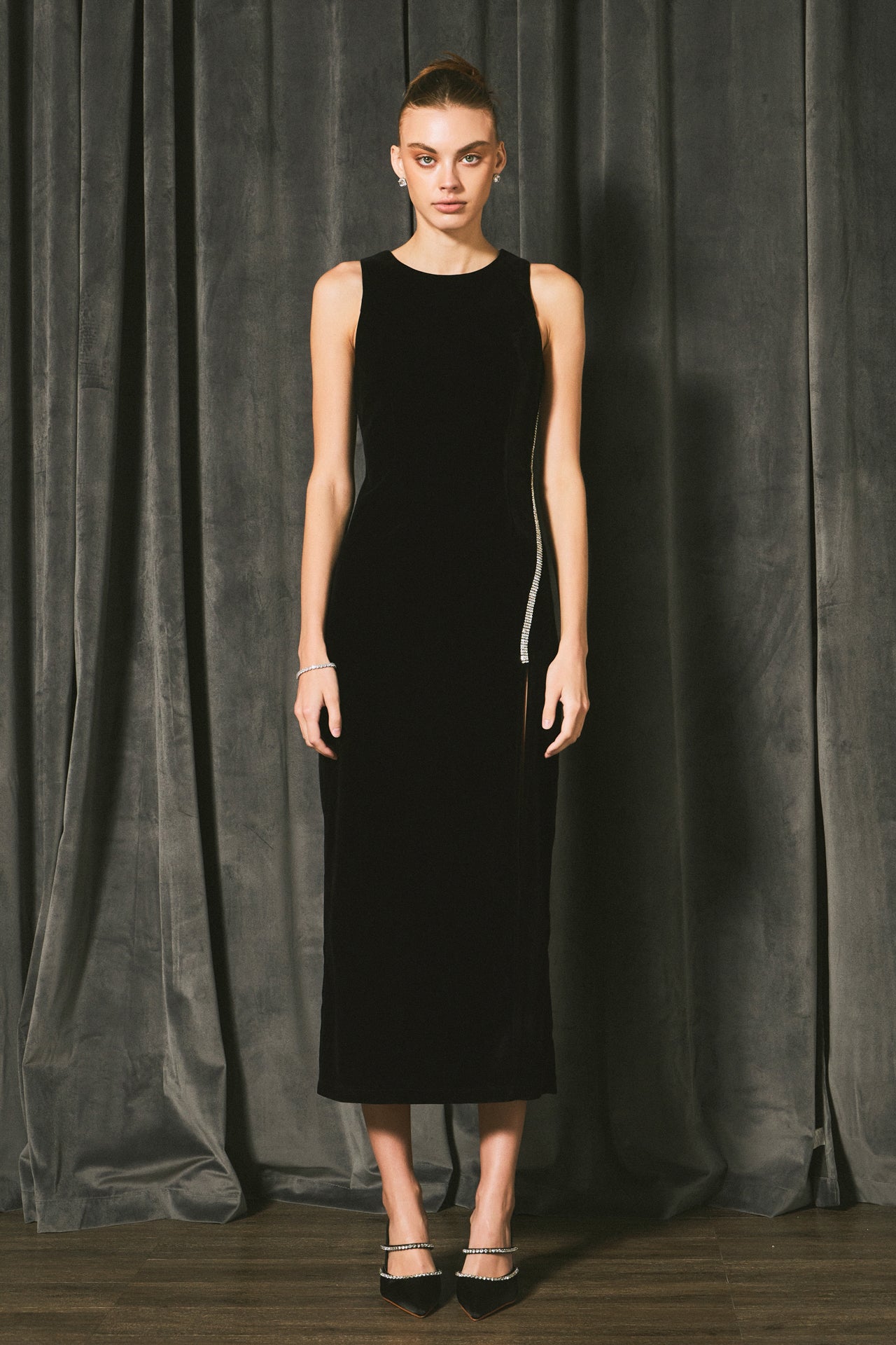 ENDLESS ROSE - Jewel Trim Maxi Velvet Dress - DRESSES available at Objectrare