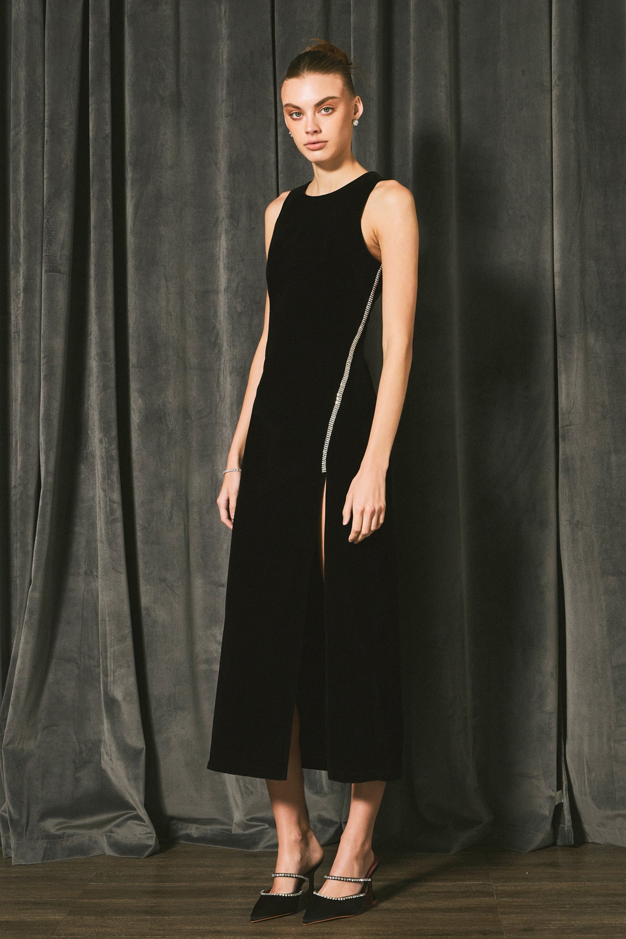 ENDLESS ROSE - Jewel Trim Maxi Velvet Dress - DRESSES available at Objectrare