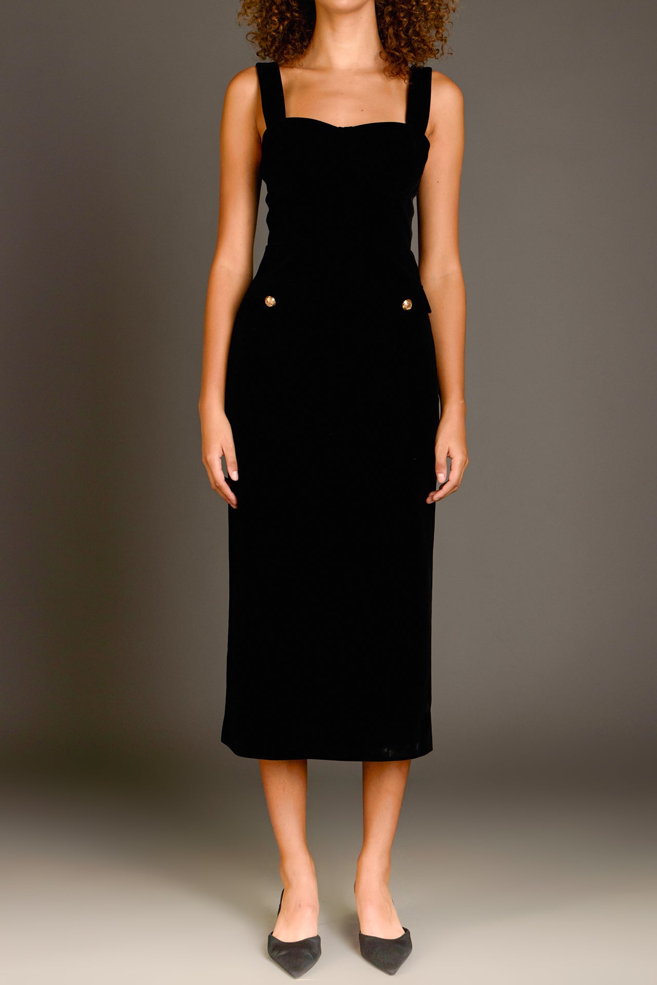 ENDLESS ROSE - Buttoned Velvet Midi Dress - DRESSES available at Objectrare