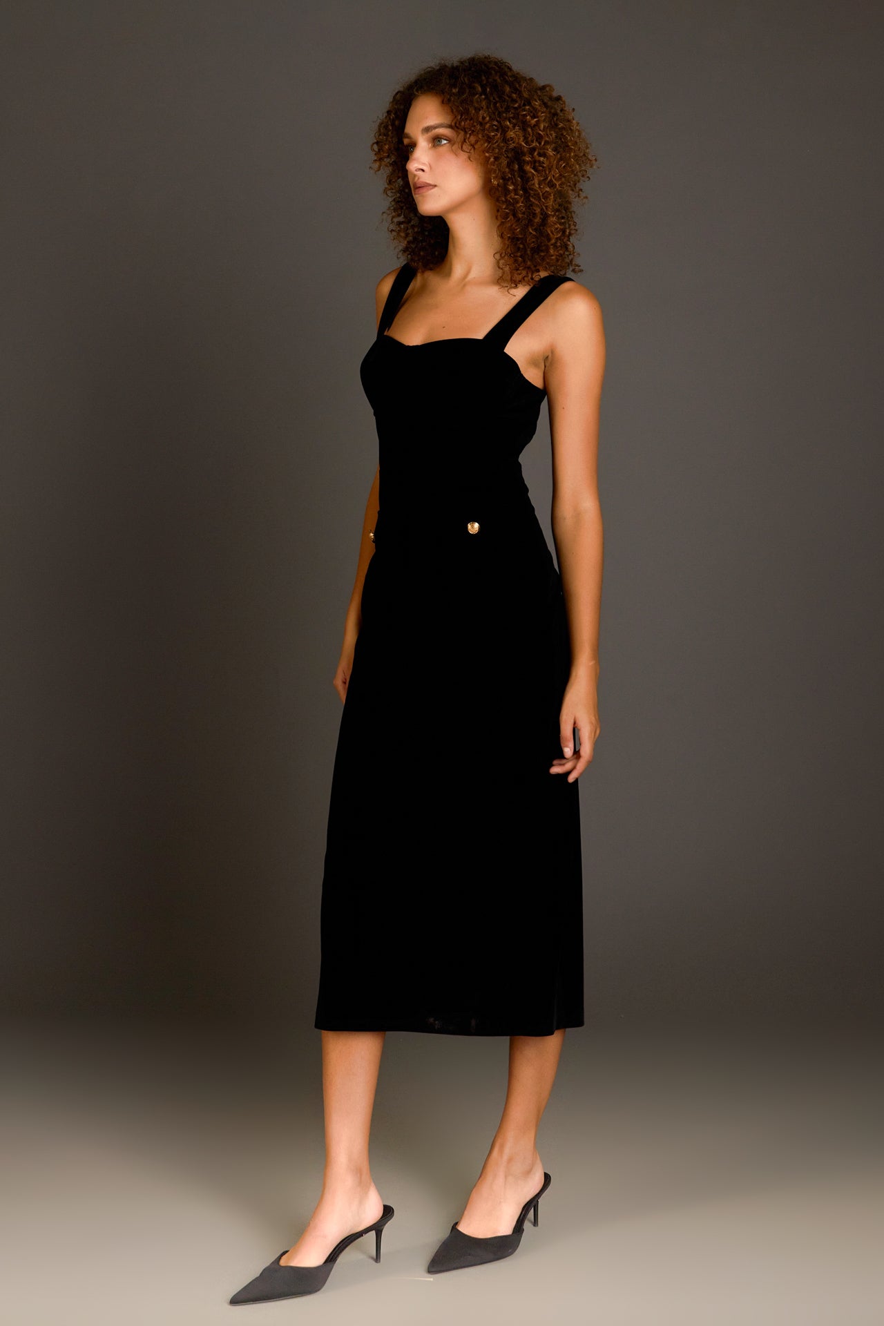 ENDLESS ROSE - Buttoned Velvet Midi Dress - DRESSES available at Objectrare
